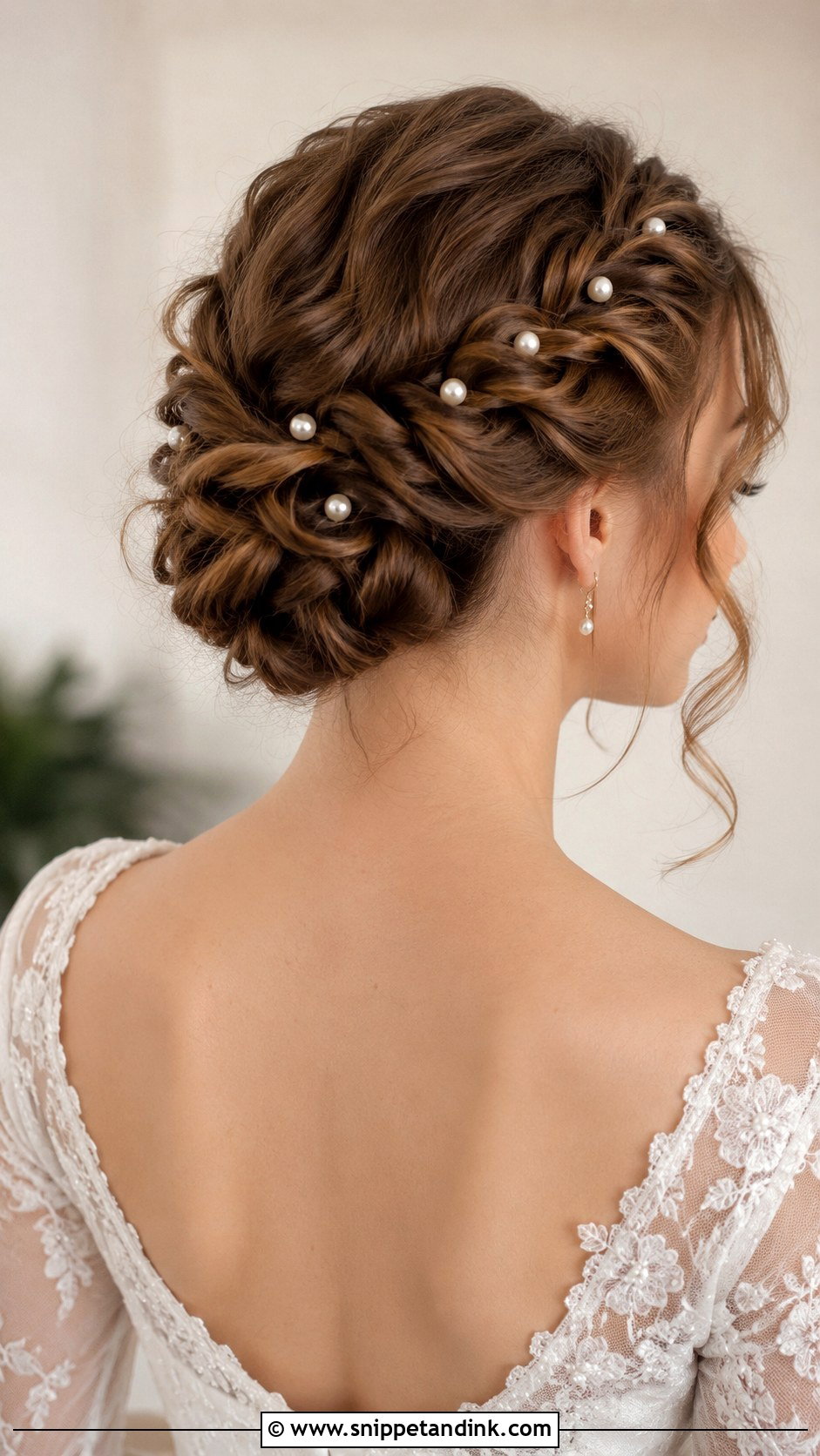 Twisted Crown Updo With Pearls - Snippet and Ink - 25 Bridal Updos for Medium Hair