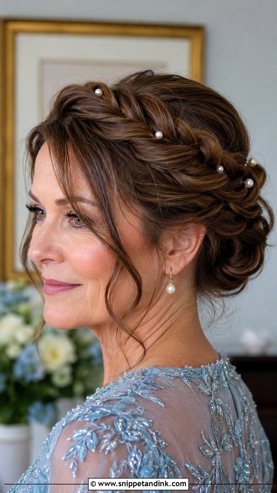 Twisted Crown Updo for Mother of the Bride - Snippet and Ink - 20 Medium Length Mother of the Bride Hair Ideas