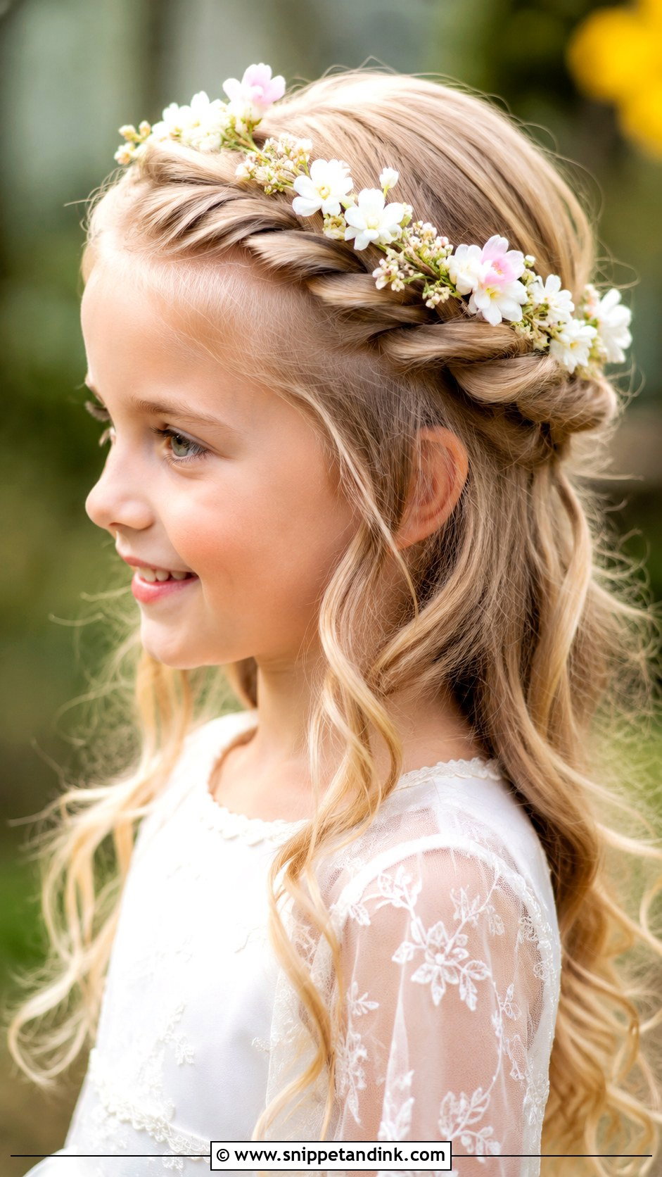 Twisted Crown With Flowers - Snippet and Ink - 25 Hairstyle for Girls Wedding Ideas