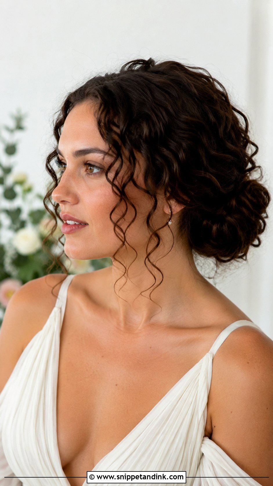 Twisted Curly Low Bun Wedding Hair - Snippet and Ink - 15 Low Bun Curly Hair Wedding Ideas