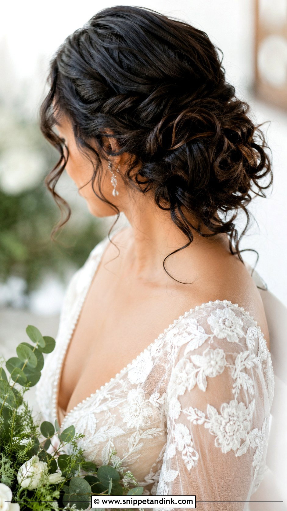 Twisted Curly Low Bun - Snippet and Ink - 30 Curly Hair Updo Wedding Ideas