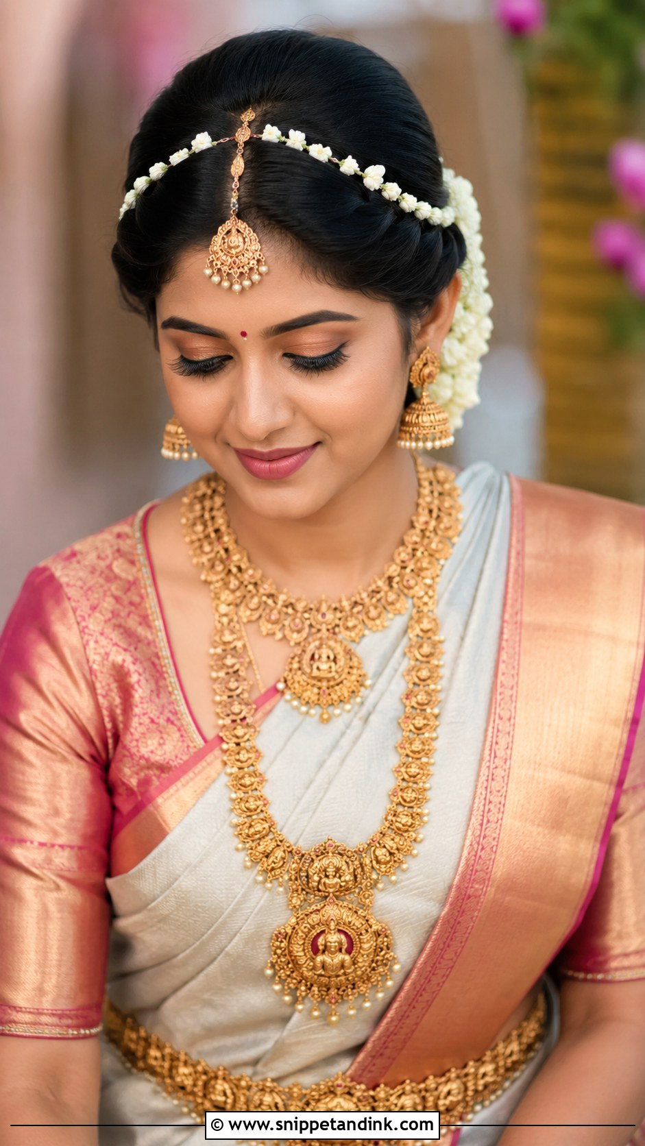 Twisted Front Bangs With Jasmine Flowers - Snippet and Ink - 30 Indian Wedding Front Hairstyles