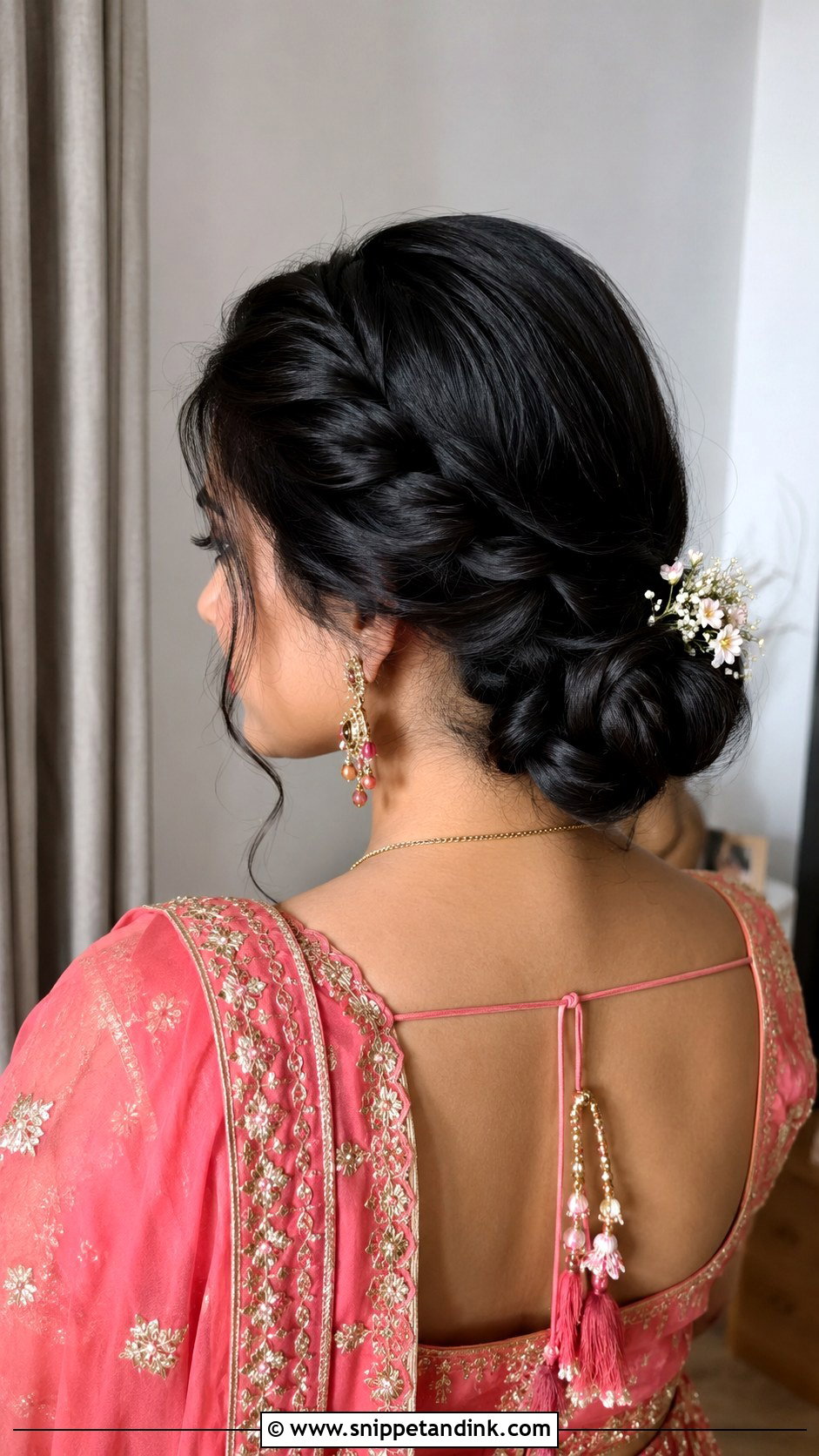 Twisted Front Braid Low Bun - Snippet and Ink - 20 Front Indian Weddings Bridal Hairstyles