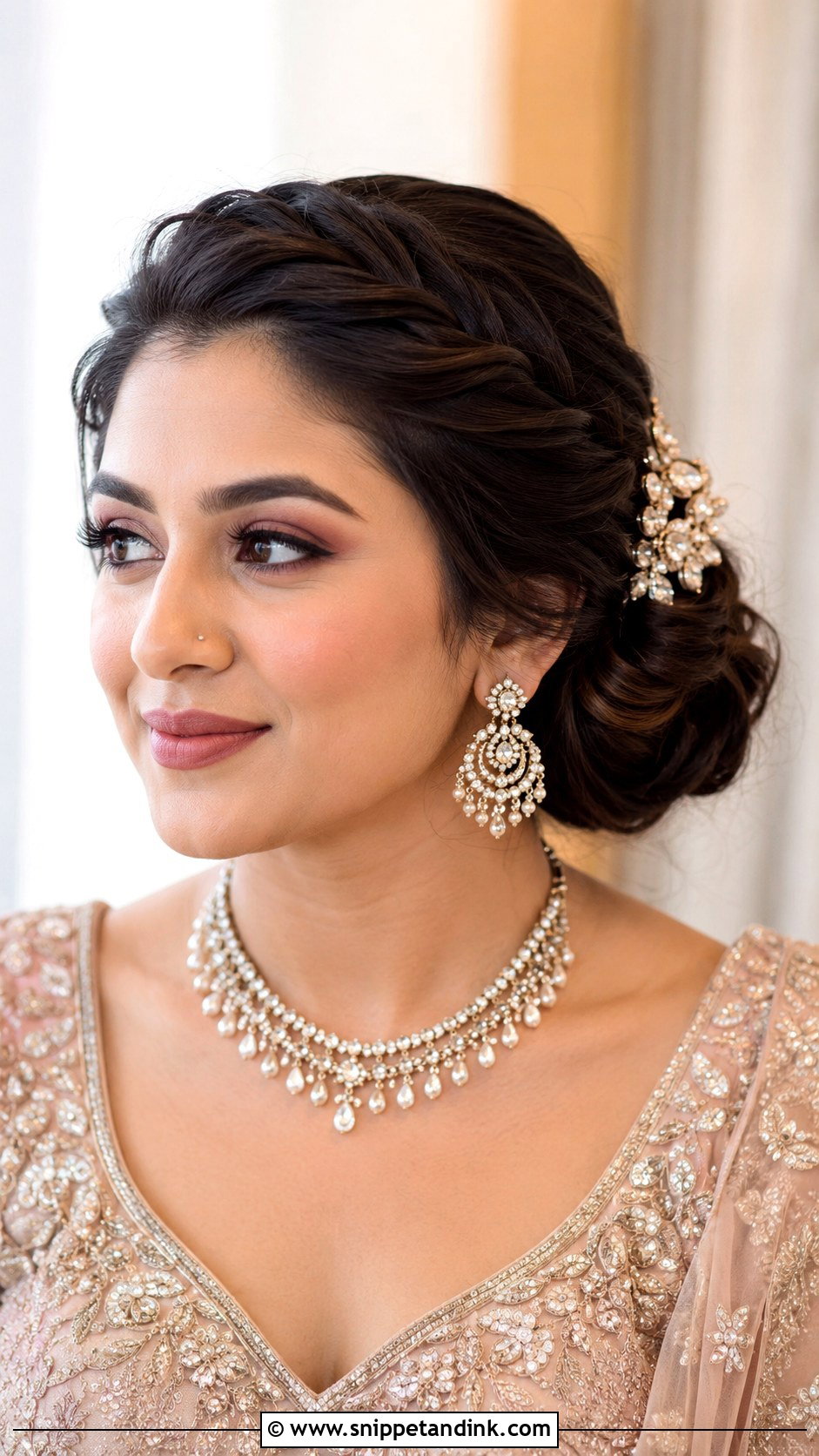 Twisted Front With Side Bun - Snippet and Ink - 30 Indian Wedding Front Hairstyles
