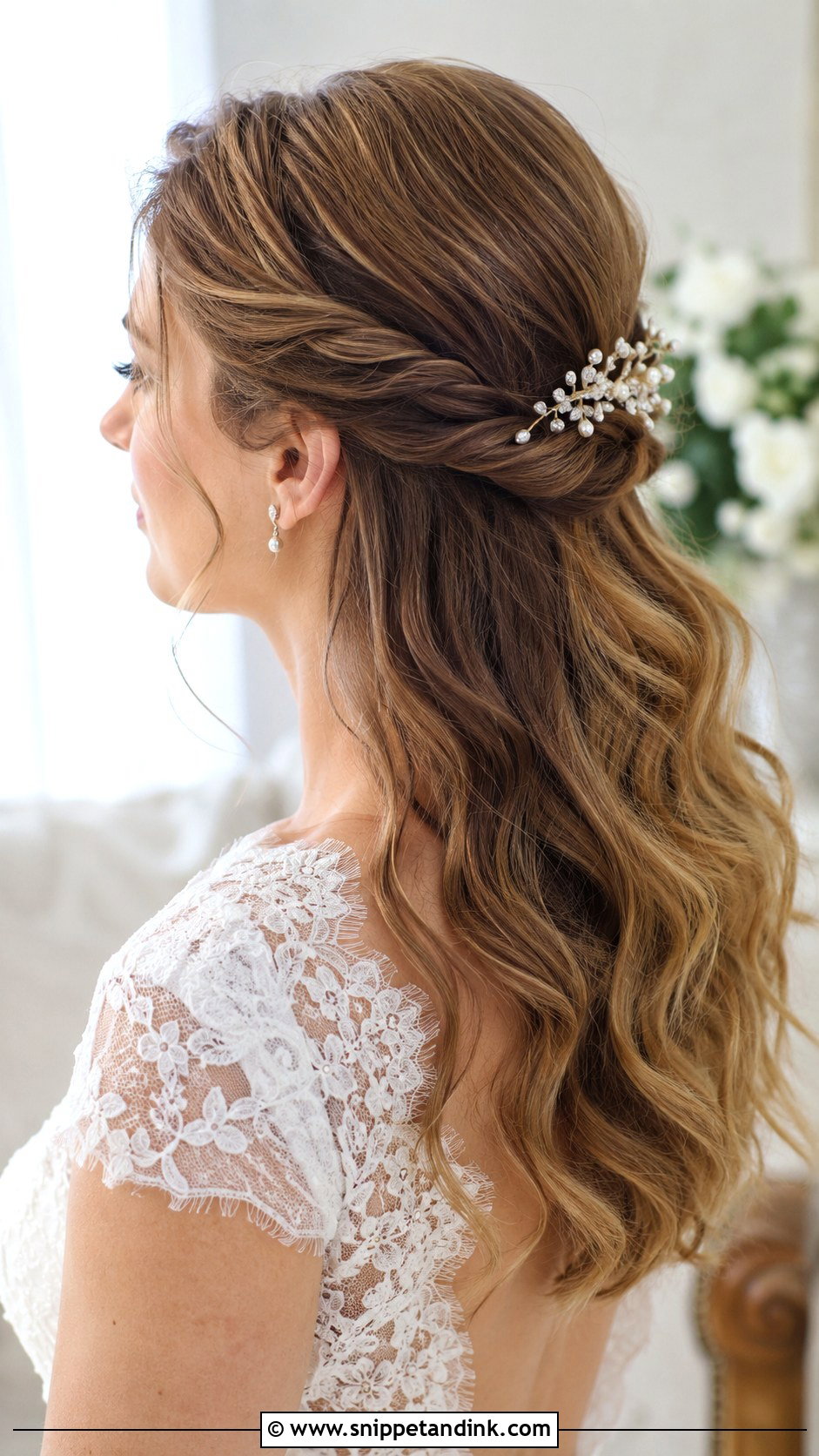 Twisted Half Up Bridal Hairstyle - Snippet and Ink - 20 Bride Wedding Hair Down Ideas