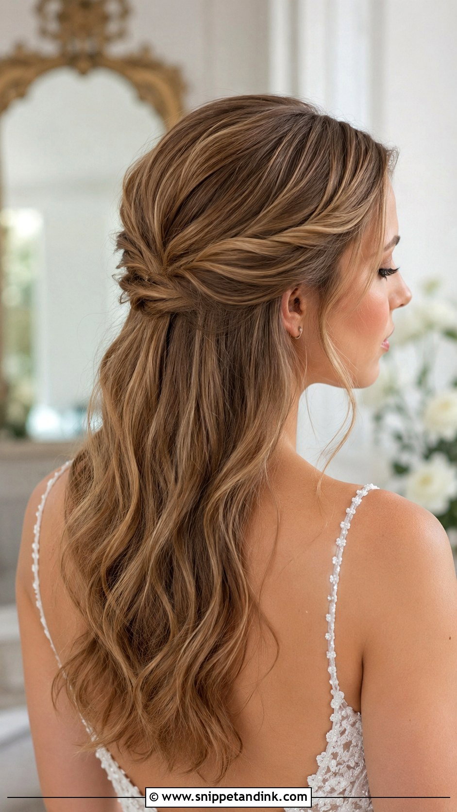 Twisted Half Up Bridal Style - Snippet and Ink - 30 Short Half-Up Half-Down Wedding Hair Ideas