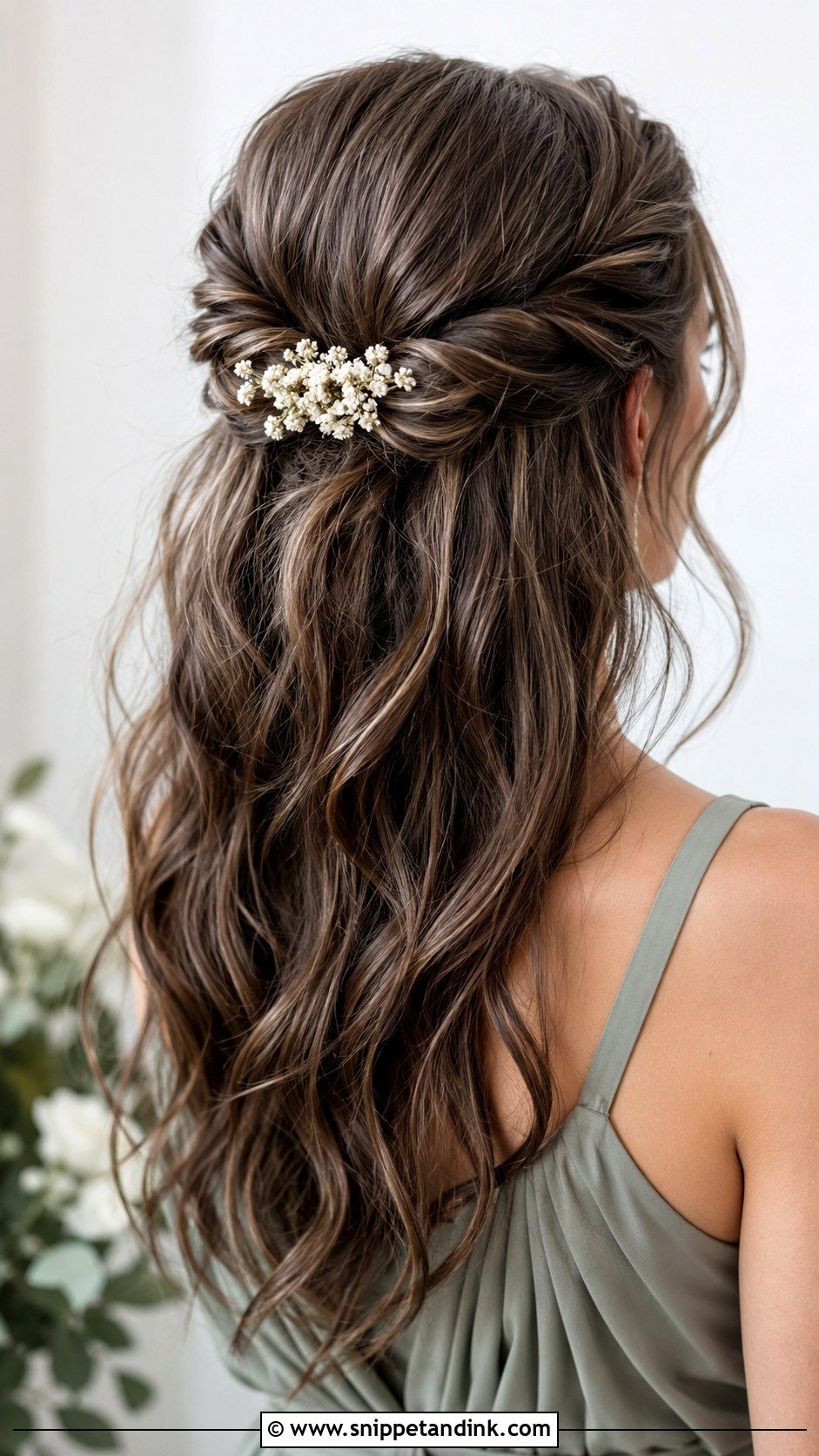 Twisted Half Up Bridesmaid Hair With Flowers - Snippet and Ink - 20 Bridesmaid Hairstyles with Flowers