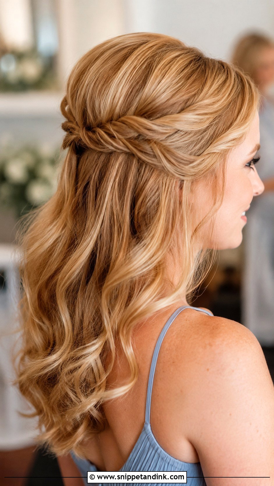 Twisted Half Up Bridesmaid Hairstyle For Medium Hair - Snippet and Ink - 30 Bridesmaid Hairstyles Medium Length