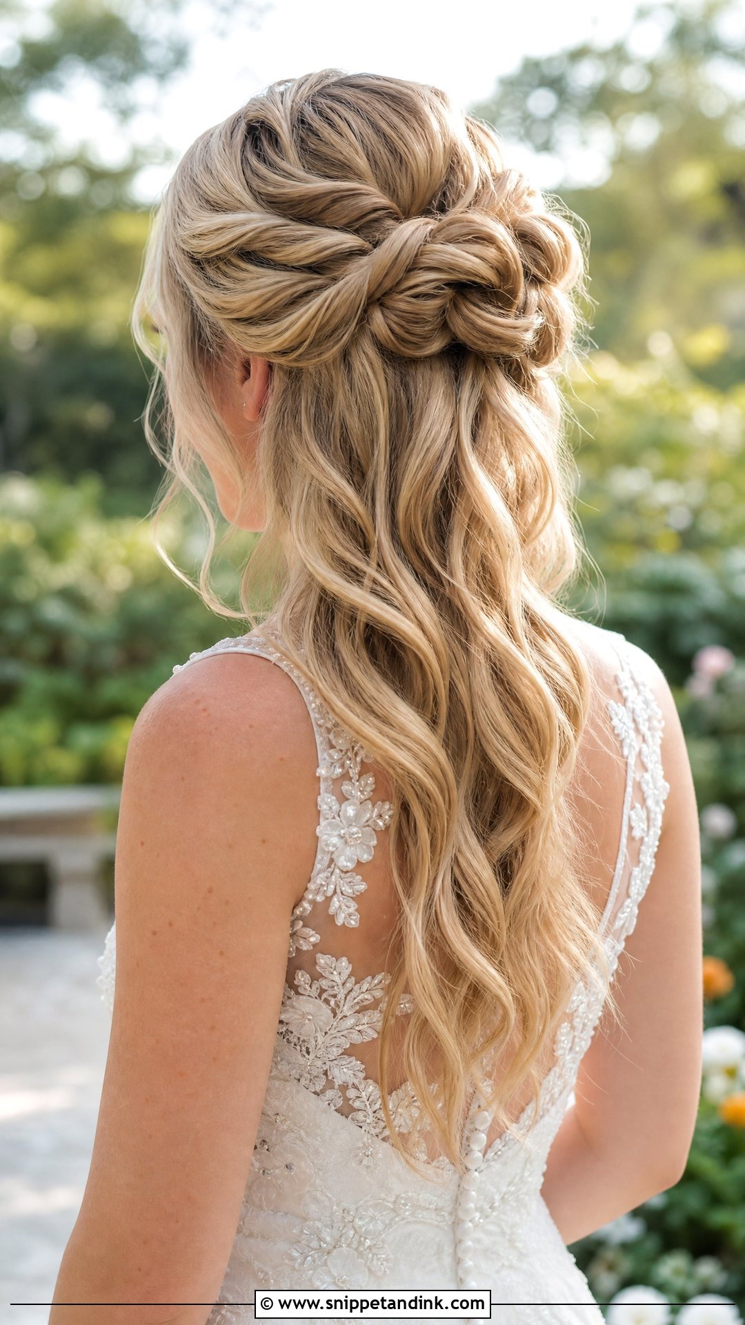 Twisted Half Up Bun With Loose Waves - Snippet and Ink - 20 Half-Up Bun Wedding Hair Ideas