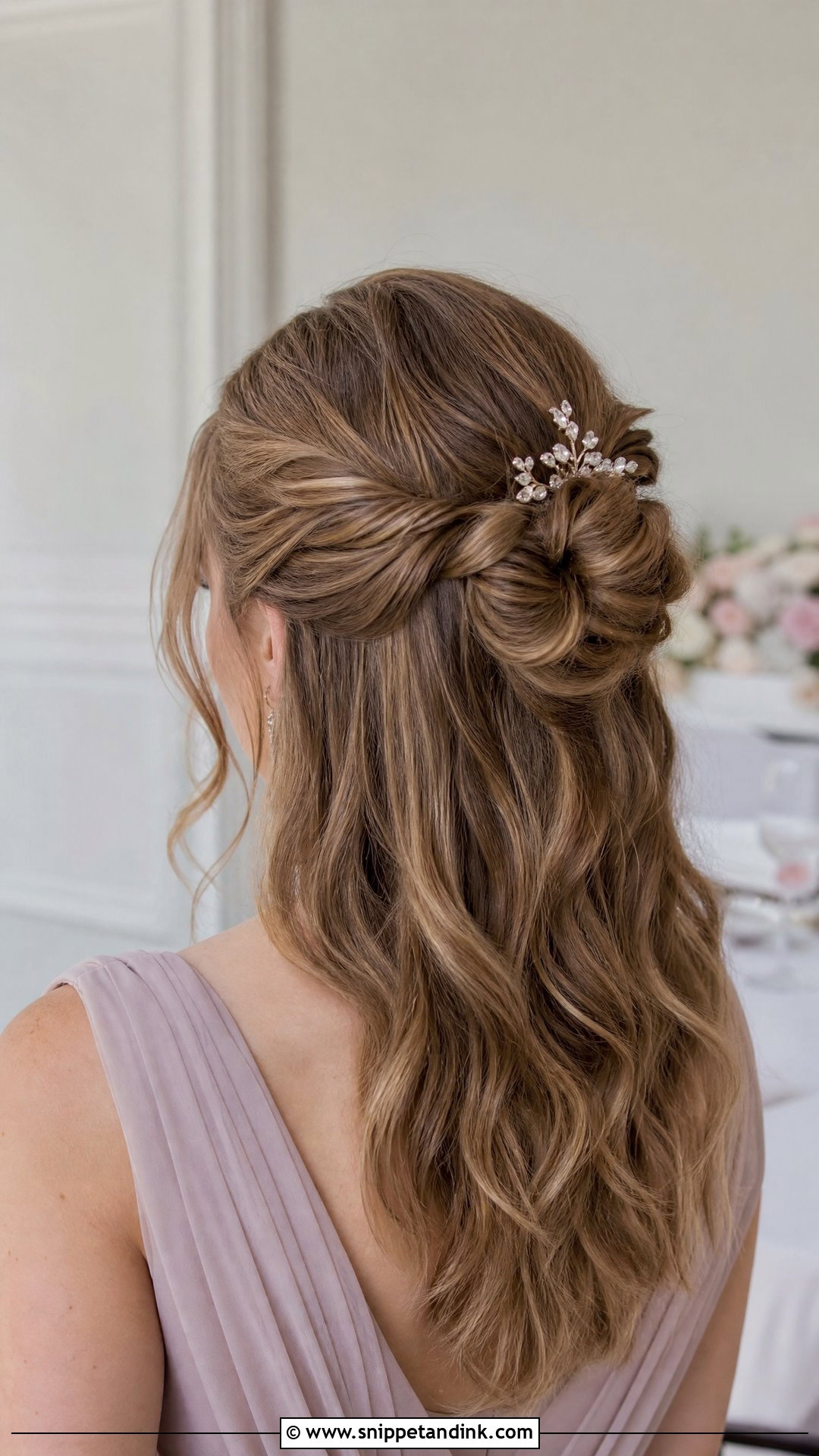 Twisted Half Up Bun - Snippet and Ink - 20 Wedding Guest Long Hairstyles