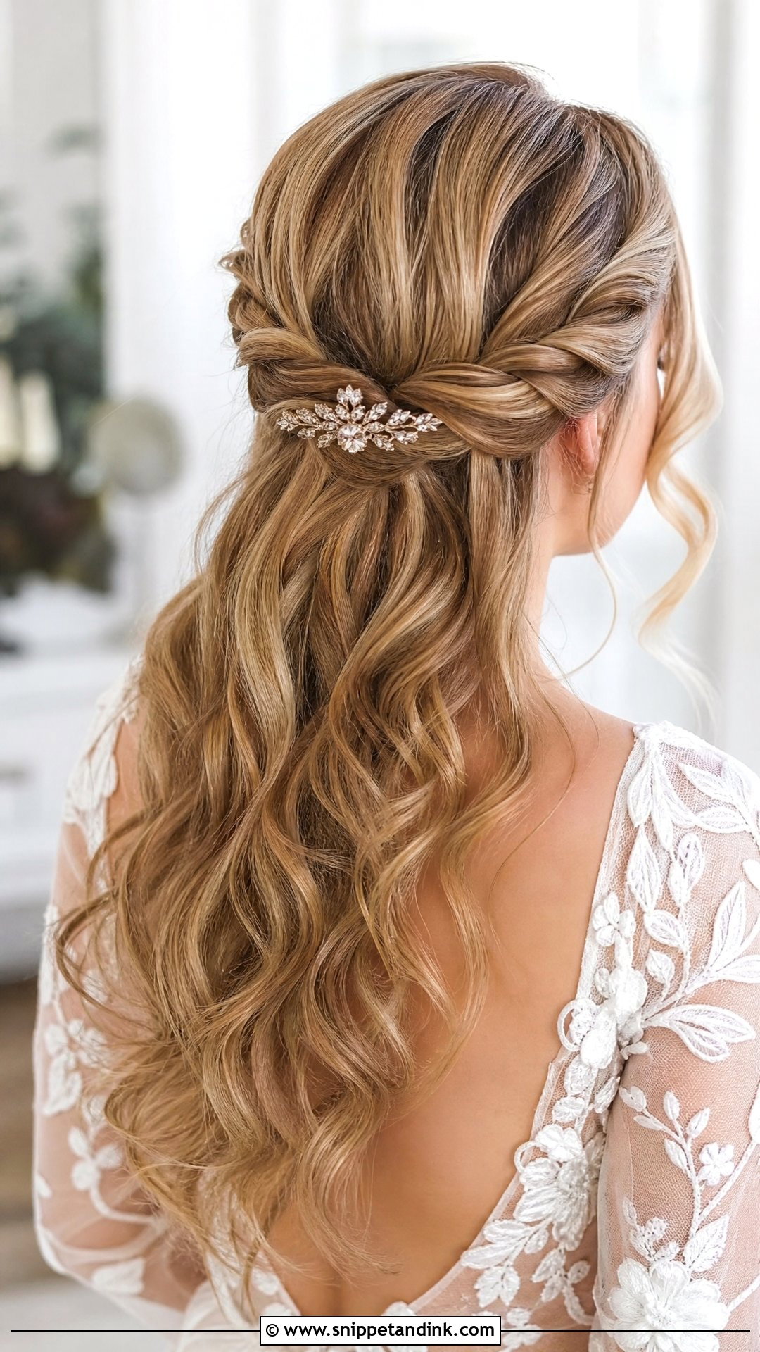 Twisted Half Up Crown - Snippet and Ink - 20 Long Hair Bridal Hair Styles