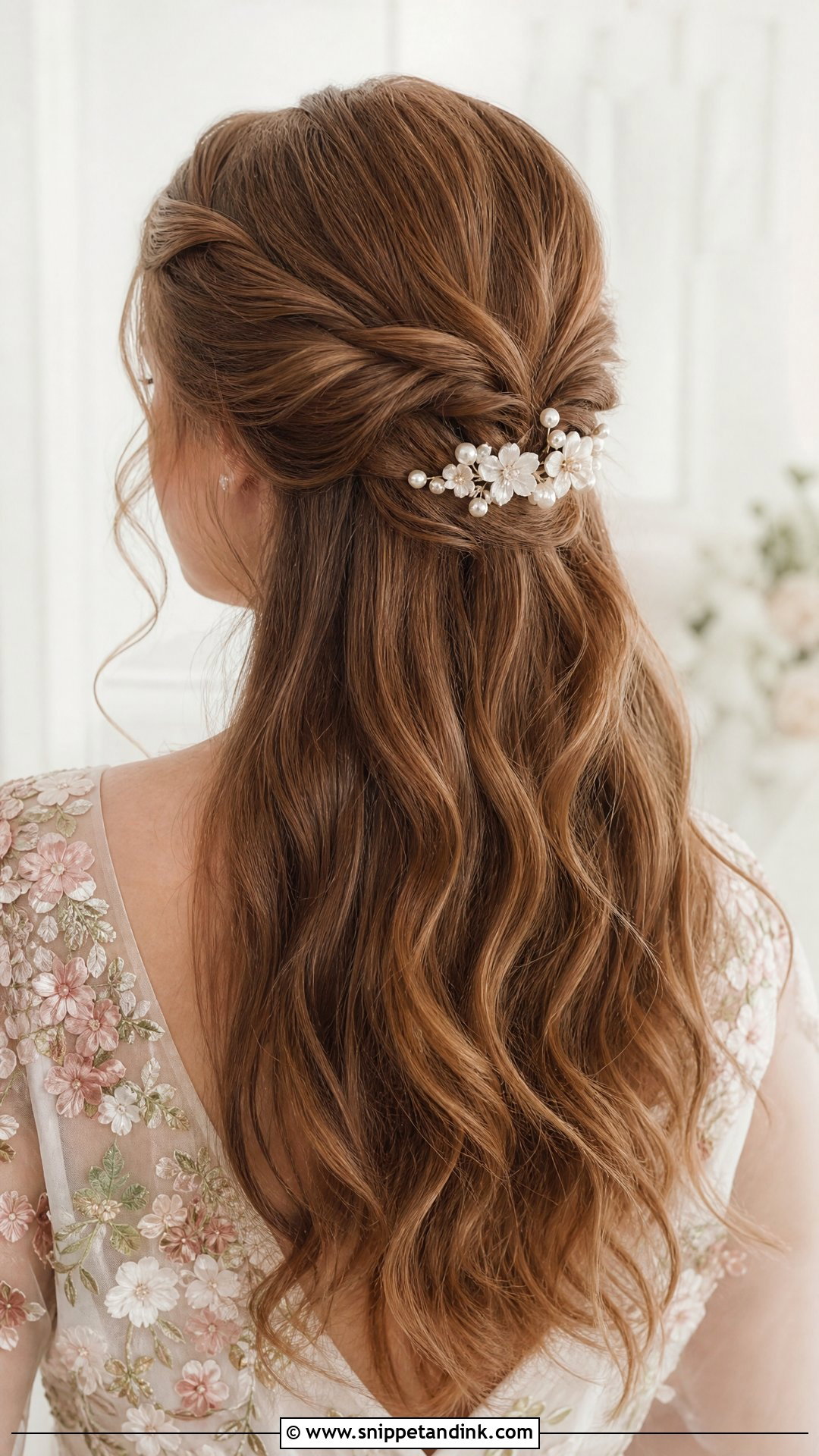 Twisted Half Up Crown for Round Face Bride - Snippet and Ink - 20 Round Face Bride Hairstyle Ideas