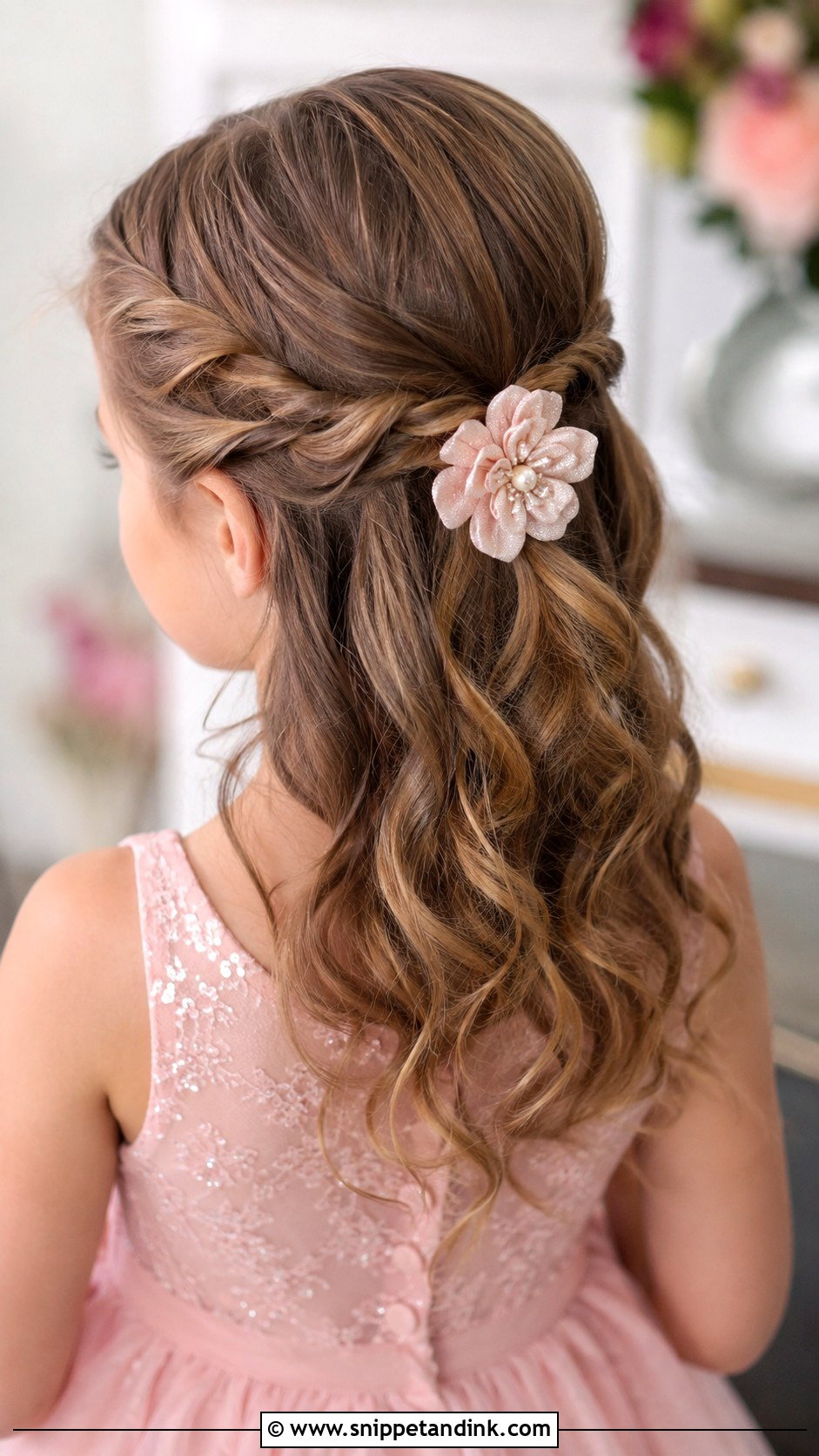 Twisted Half Up Hairstyle - Snippet and Ink - 25 Kids Wedding Hairstyles