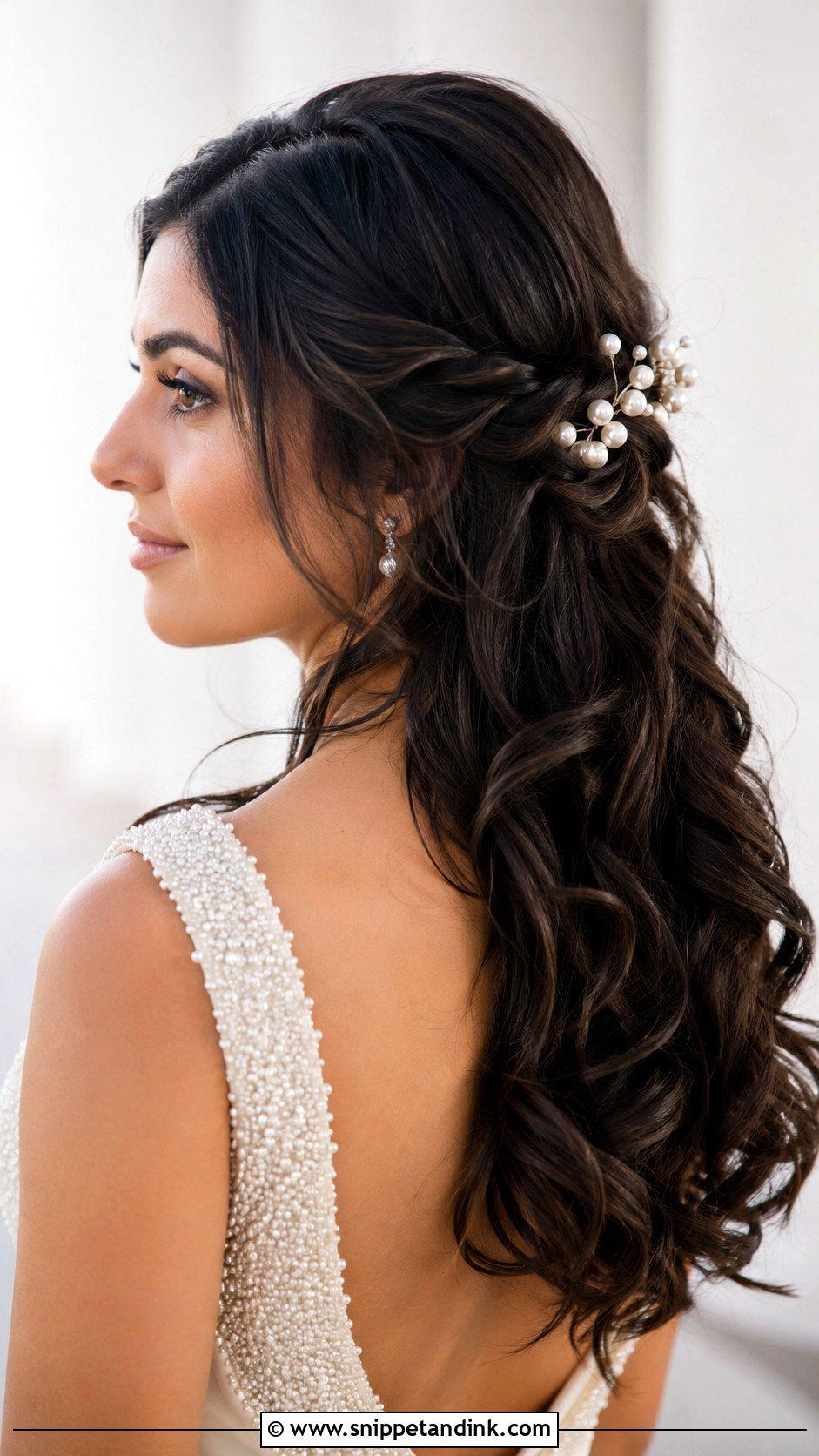 Twisted Half Up Half Down Wedding Hair With Pearls - Snippet and Ink - 15 Half-Up Half-Down Wedding Hair Pearls