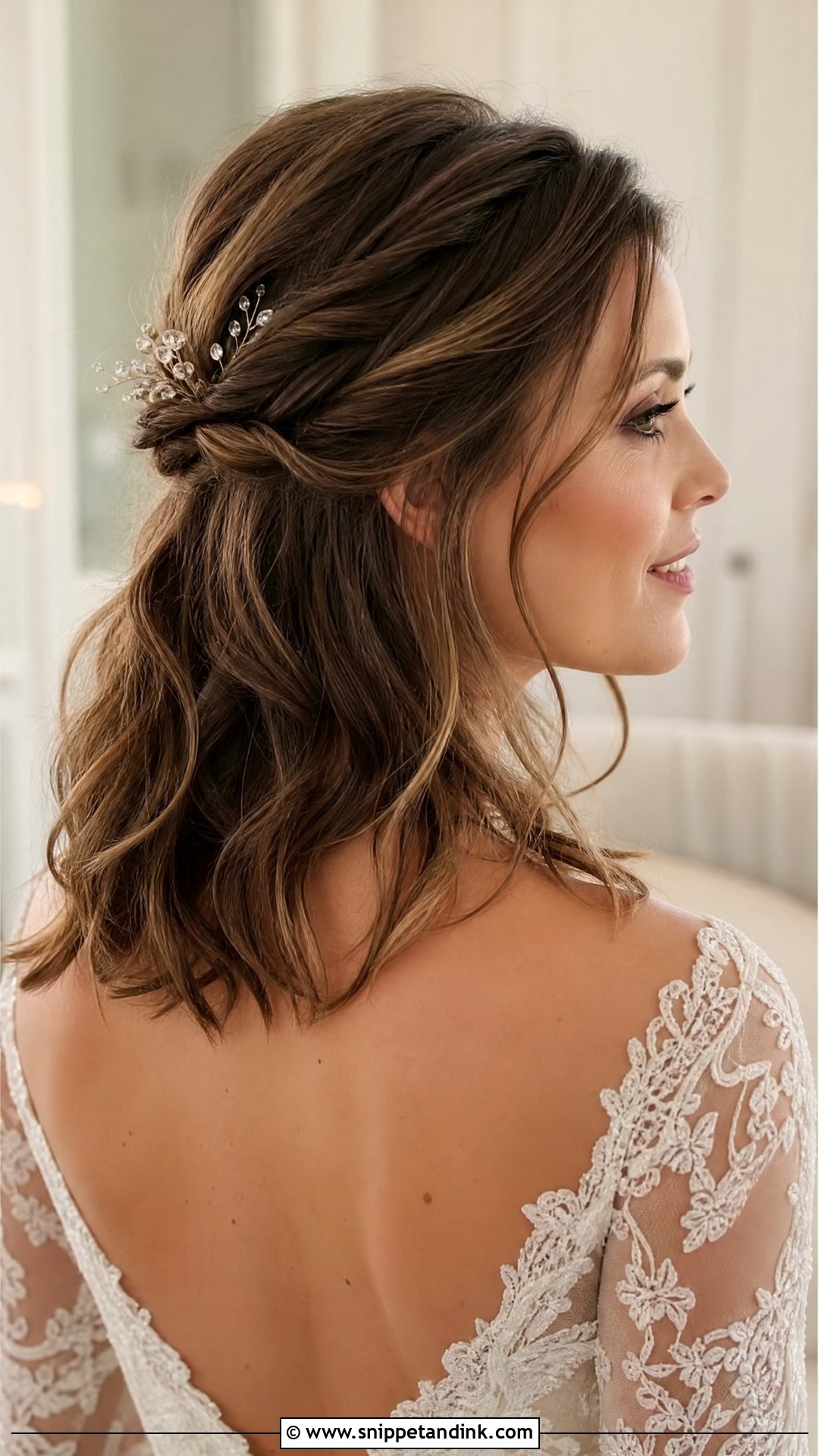 Twisted Half Up Long Bob Wedding Hair - Snippet and Ink - 20 Long Bob Wedding Hair Ideas