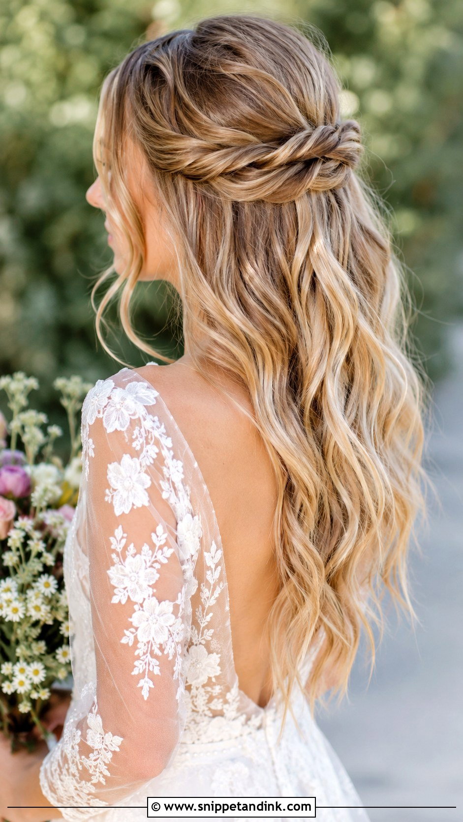 Twisted Half Up Open Hairstyle for Bride - Snippet and Ink - 25 Open Hairstyles for Bride