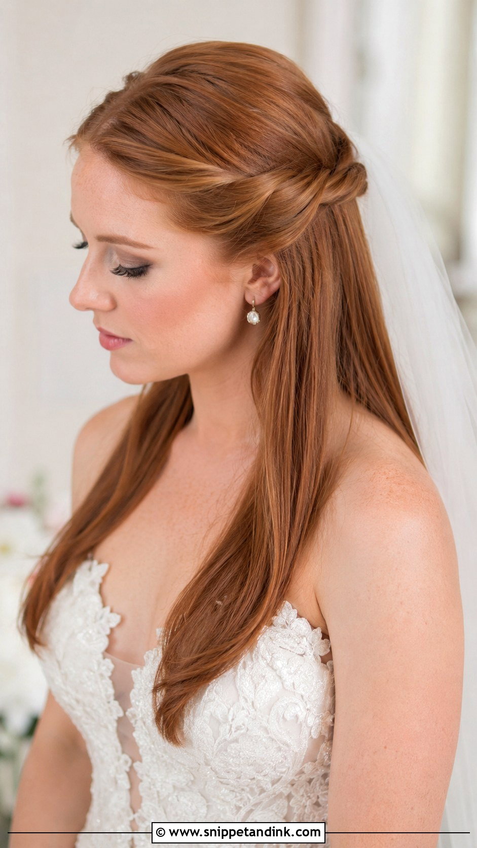 Twisted Half Up Straight Hair - Snippet and Ink - 25 Straight Wedding Hair Ideas