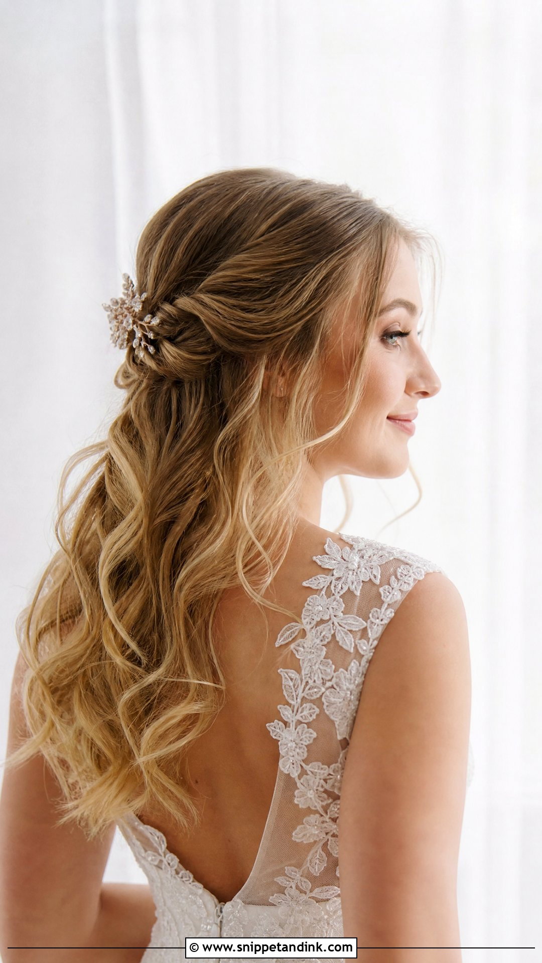 Twisted Half Up Style - Snippet and Ink - 20 Long Hair Down Wedding Styles