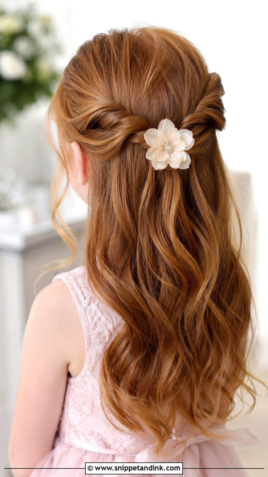 Twisted Half Up Style - Snippet and Ink - 30 Kids Wedding Hair Ideas