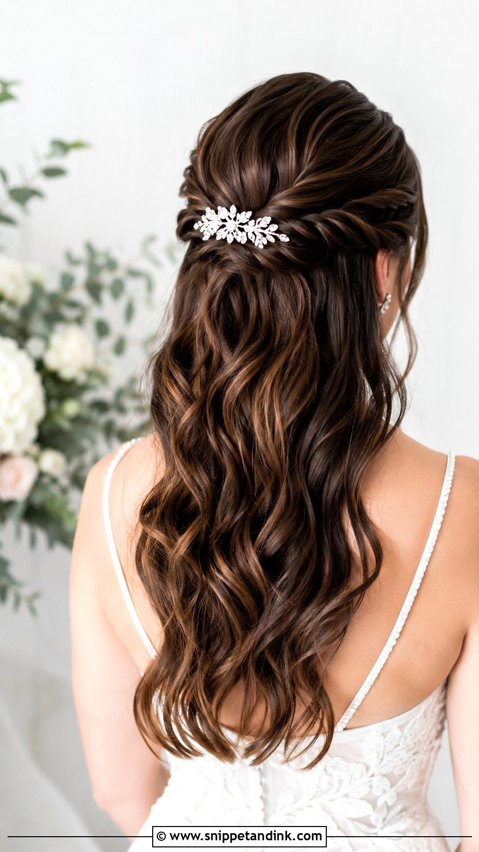Twisted Half Up Style for Brides - Snippet and Ink - 20 Brunette Bridal Half-Up Half-Down Hair Ideas