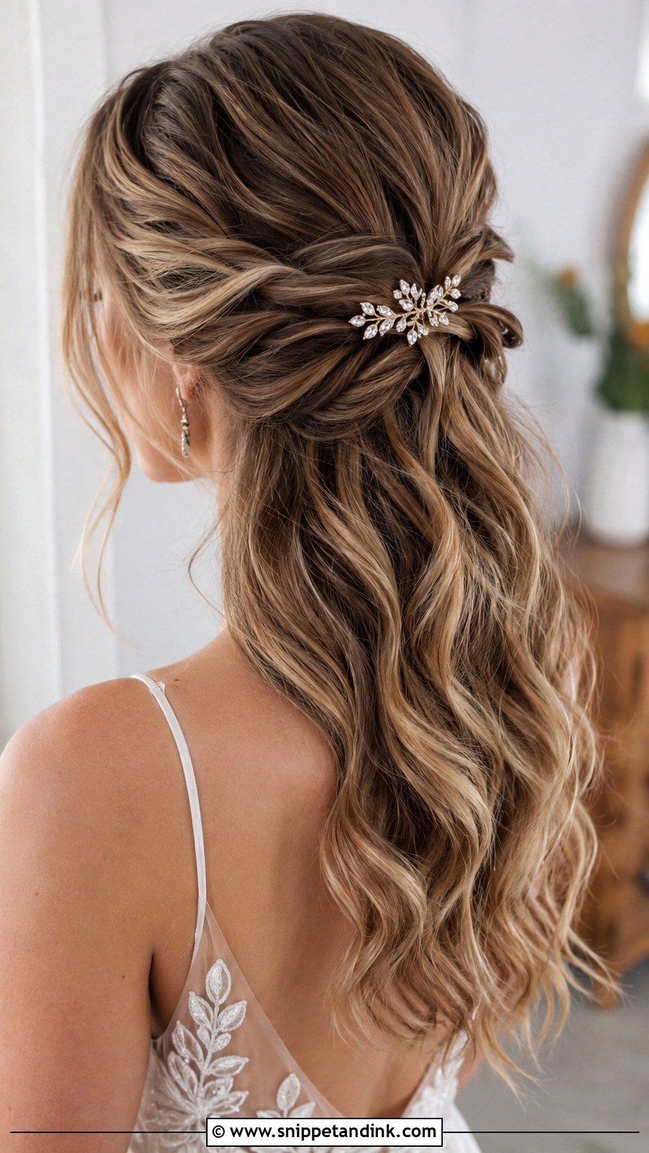 Twisted Half Up Wavy Style - Snippet and Ink - 20 Long Wavy Hairstyles for Wedding