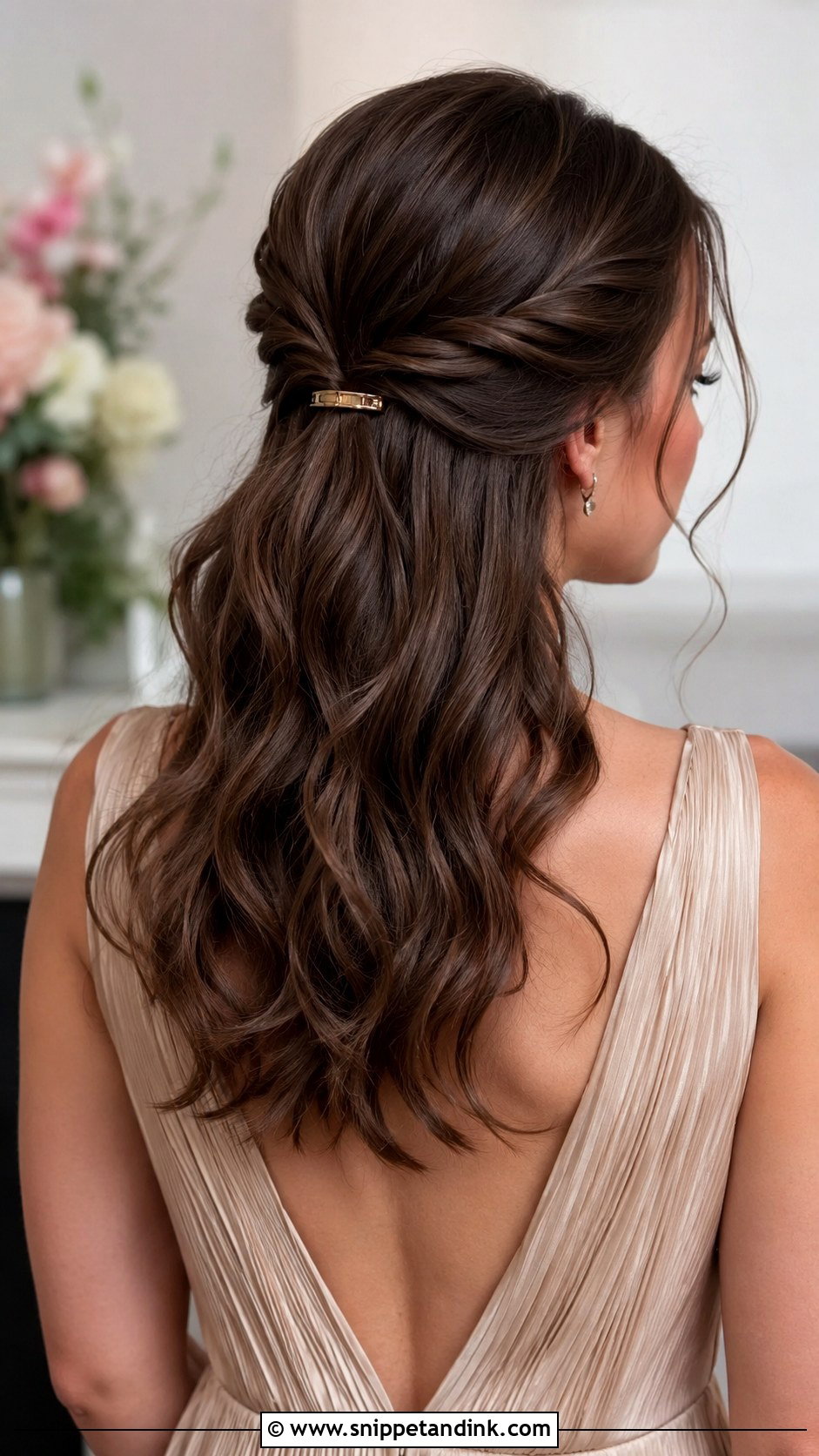 Twisted Half Up Wavy Wedding Guest Hairstyle - Snippet and Ink - 15 Wavy Hair Wedding Guest Hairstyles