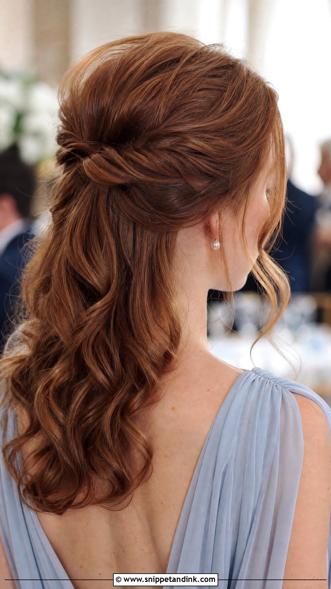 Twisted Half Up Wedding Guest Hairstyle - Snippet and Ink - 15 Easy Mid Length Wedding Guest Hairstyles