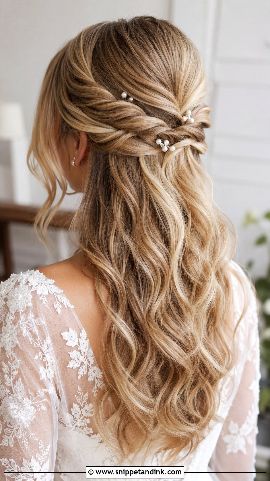 Twisted Half Up Wedding Hair - Snippet and Ink - 20 Hairdo for Long Hair Wedding Ideas