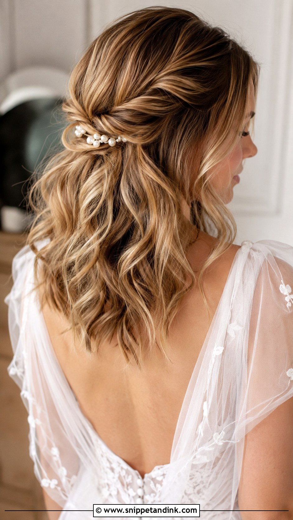 Twisted Half Up Wedding Hair - Snippet and Ink - 20 Hairstyles for Medium Hair for Wedding