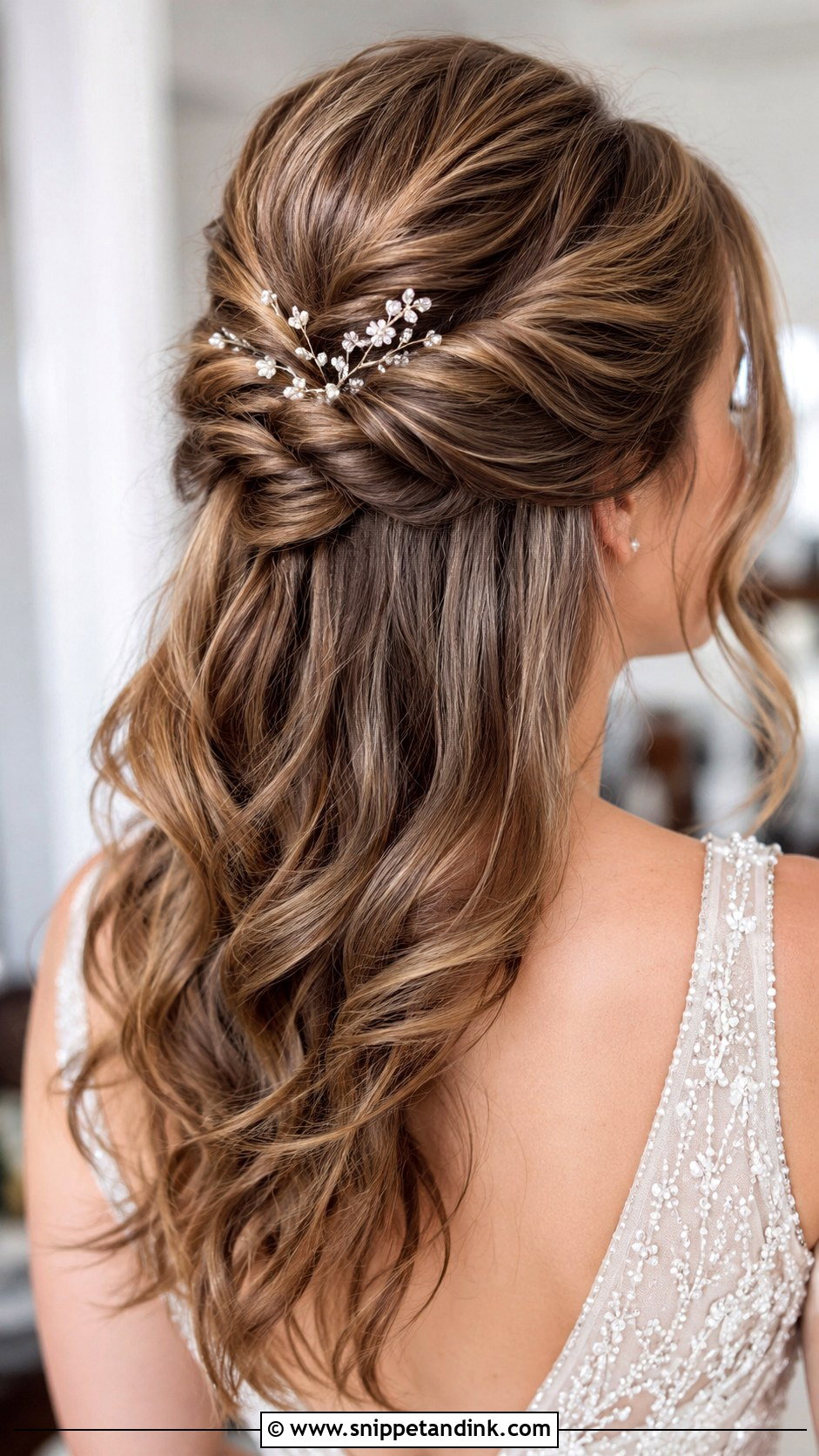 Twisted Half Up Wedding Hairstyle - Snippet and Ink - 20 Long Open Hair Wedding Hairstyles