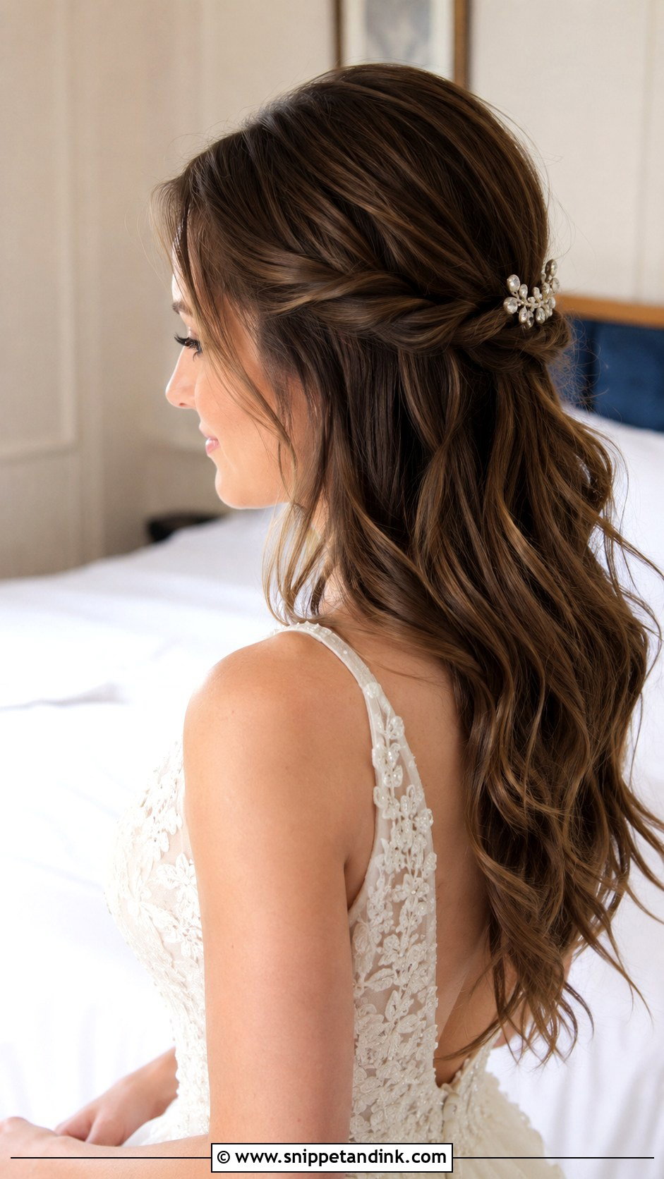Twisted Half Up Wedding Hairstyle - Snippet and Ink - 20 Medium Length Wedding Hair Down Ideas