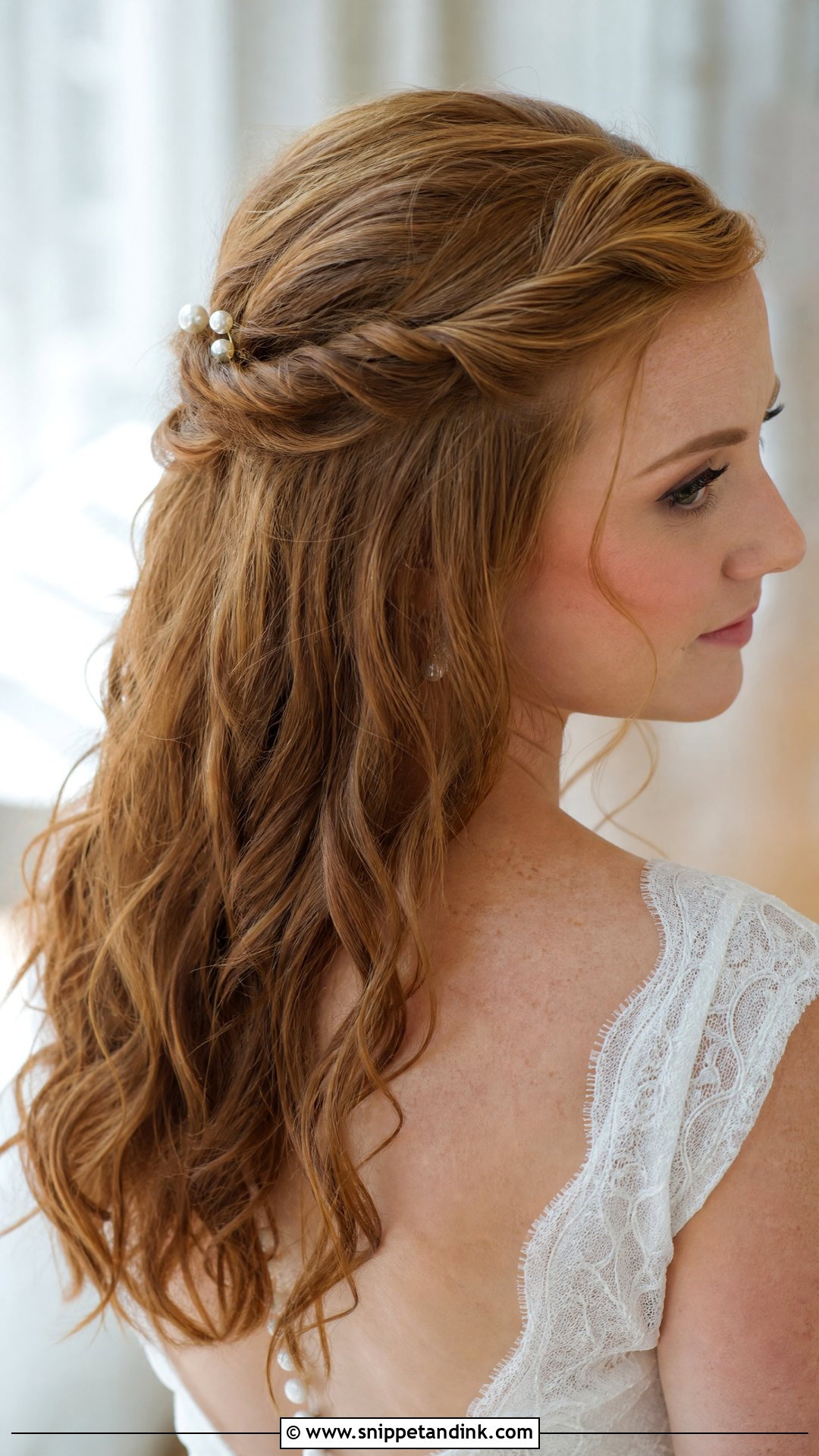 Twisted Half Up Wedding Hairstyle - Snippet and Ink - 20 Medium Wedding Hairstyle Ideas