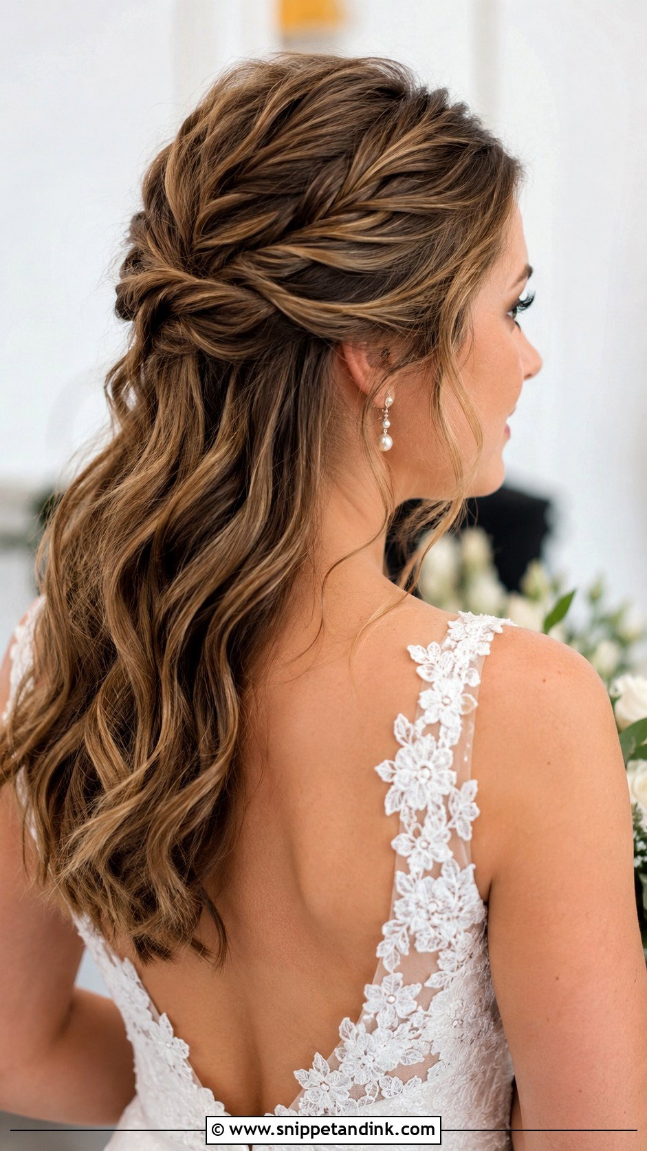 Twisted Half Up Wedding Hairstyle - Snippet and Ink - 20 Wedding Hairstyles for Shoulder Length Hair