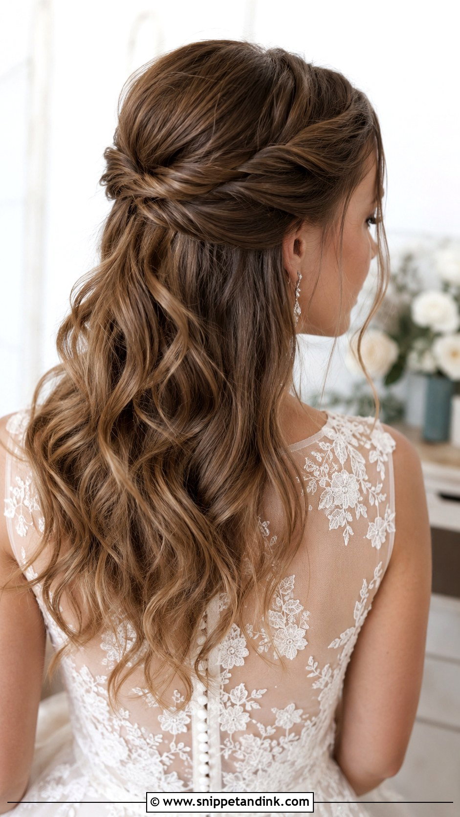 Twisted Half Up Wedding Hairstyle - Snippet and Ink - 25 Simple Hairstyle for Wedding Ideas