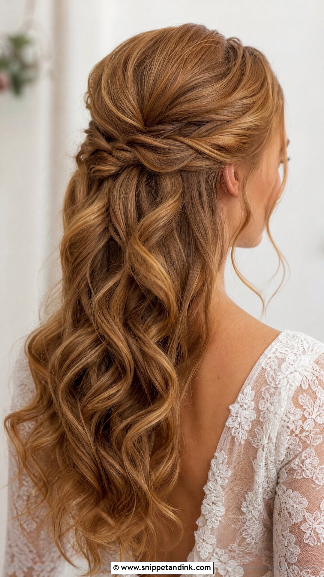 Twisted Half Up Wedding Hairstyle For Thick Hair - Snippet and Ink - 20 Thick Hair Wedding Styles
