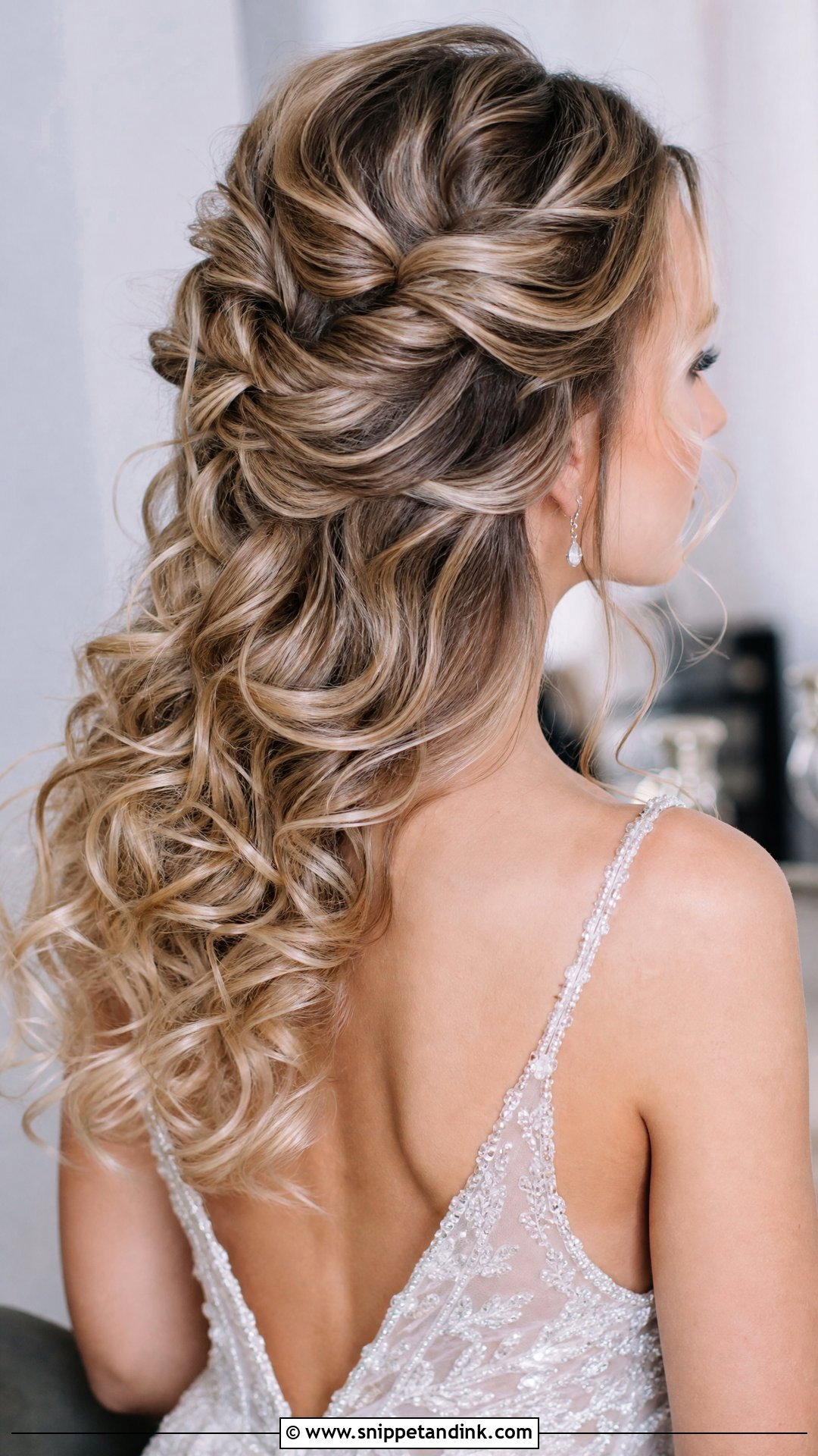 Twisted Half Up Wedding Hairstyle With Curls - Snippet and Ink - 20 Half-Up and Half-Down Wedding Hairstyles
