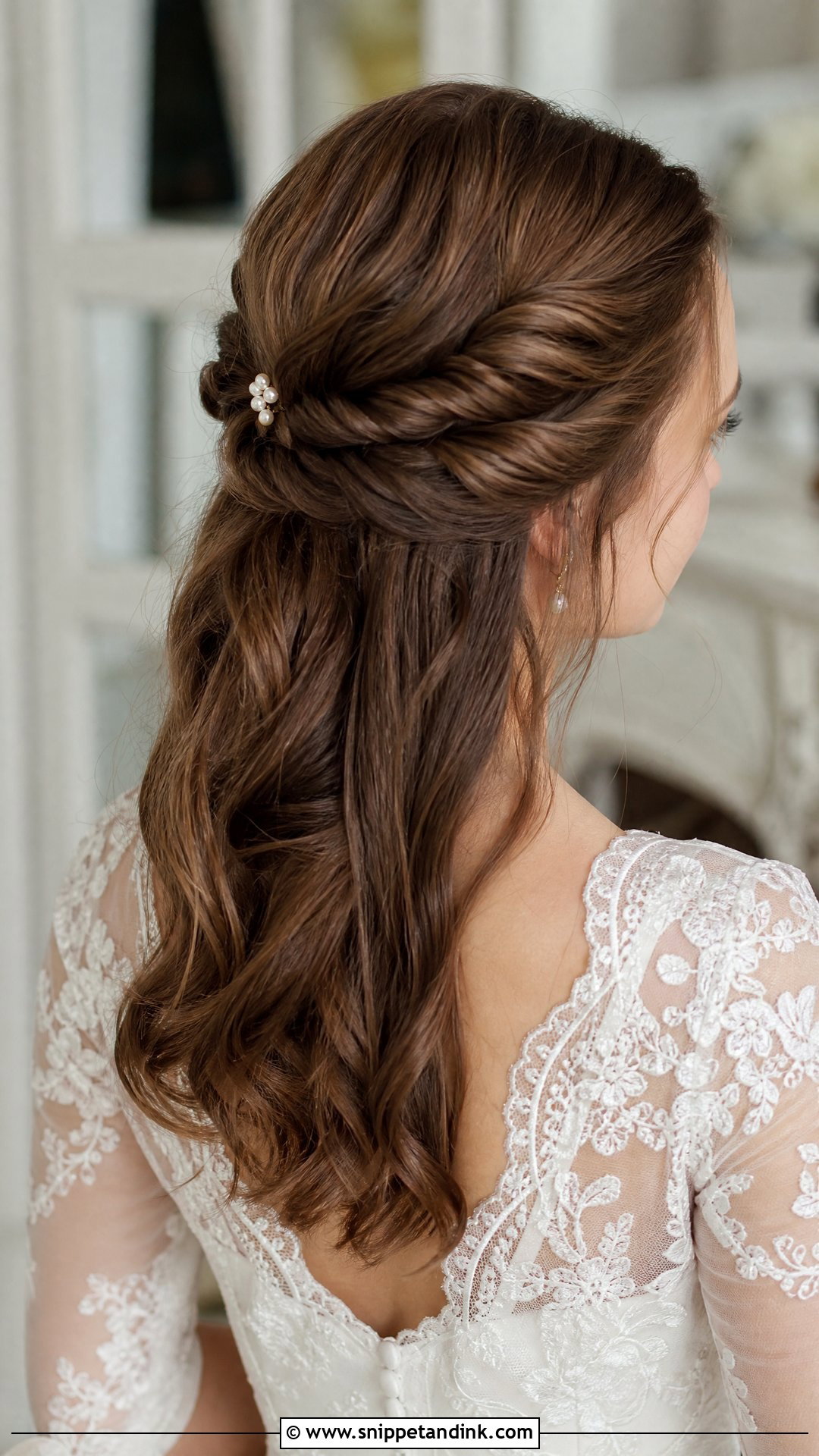 Twisted Half Up Wedding Hairstyle for Medium Hair - Snippet and Ink - 20 Shoulder Length Hair Wedding Styles