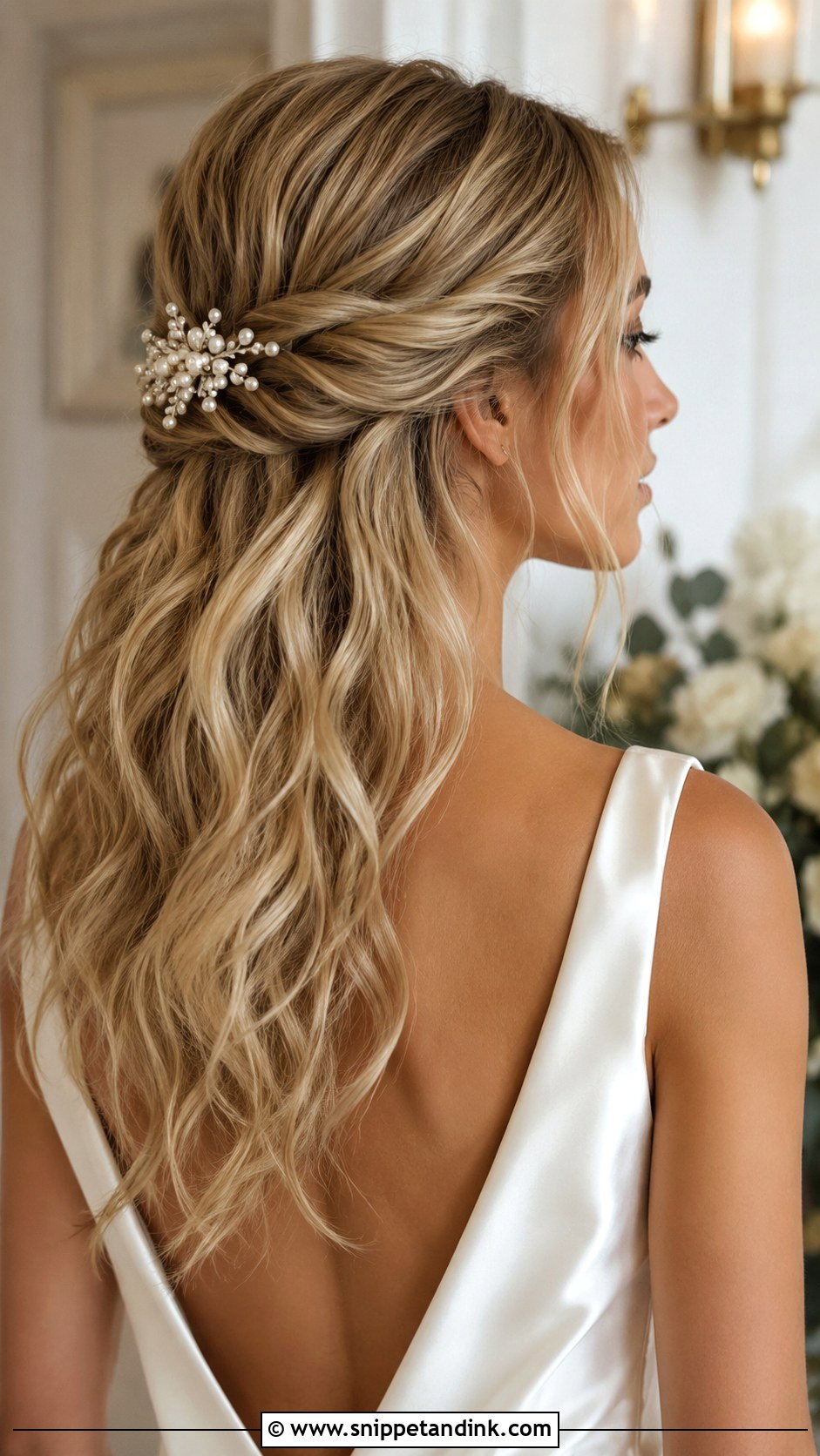 Twisted Half Up Wedding Style - Snippet and Ink - 25 Half-Up Long Hair Wedding Styles