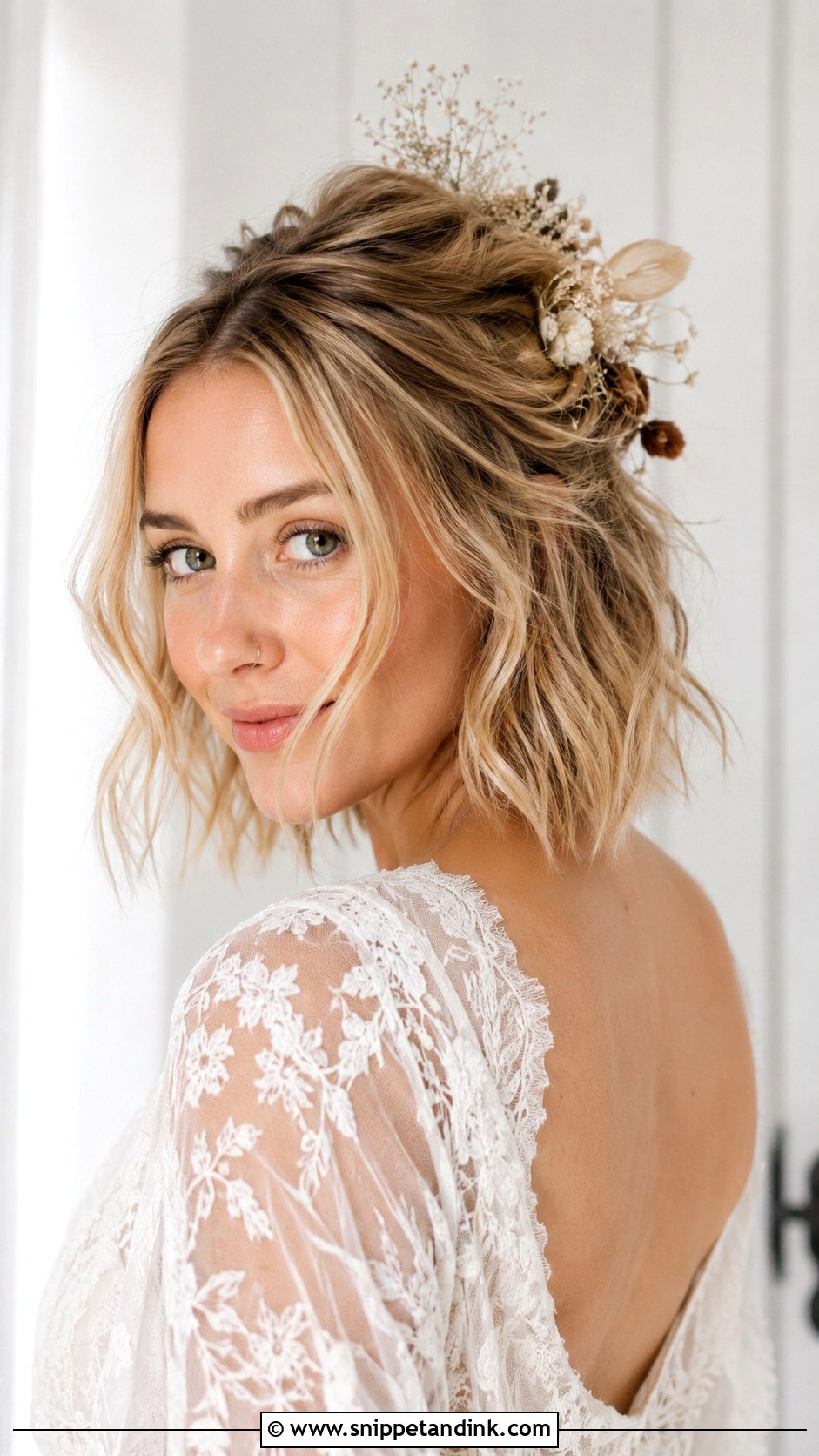 Twisted Half Up Wedding Style for Short Hair - Snippet and Ink - 25 Short Hair Half-Up Half-Down Wedding Hairstyles