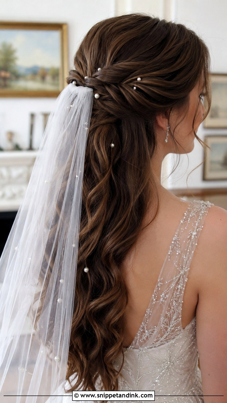 Twisted Half Up With Blusher Veil - Snippet and Ink - 25 Blusher Veil with Hair Down Ideas