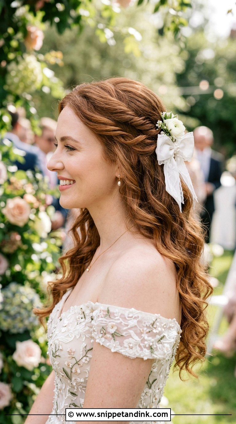 Twisted Half Up With Bow - Snippet and Ink - 20 Bridal Hair with Bow Ideas