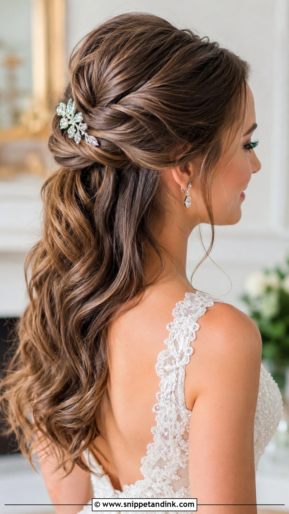 Twisted Half Up With Bump - Snippet and Ink - 25 Medium Length Wedding Hairstyles