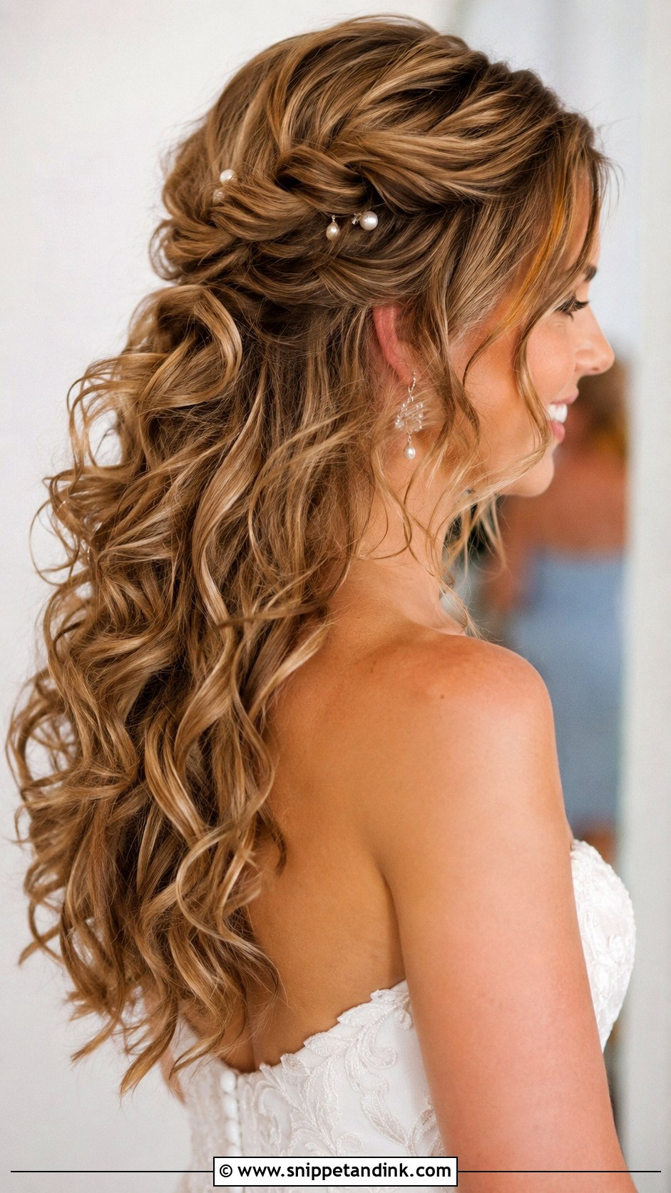 Twisted Half Up With Cascading Curls - Snippet and Ink - 25 Bridal Hair for Round Face Ideas
