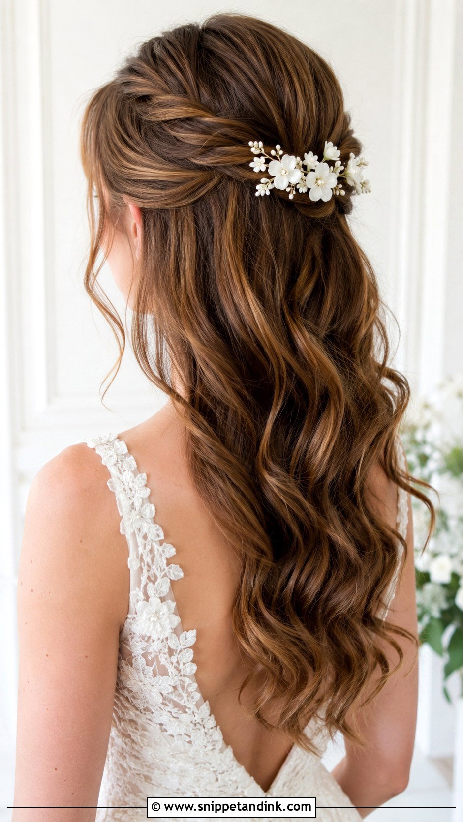 Twisted Half Up With Cascading Waves - Snippet and Ink - 25 Loose Half-Up Half-Down Wedding Hair Ideas