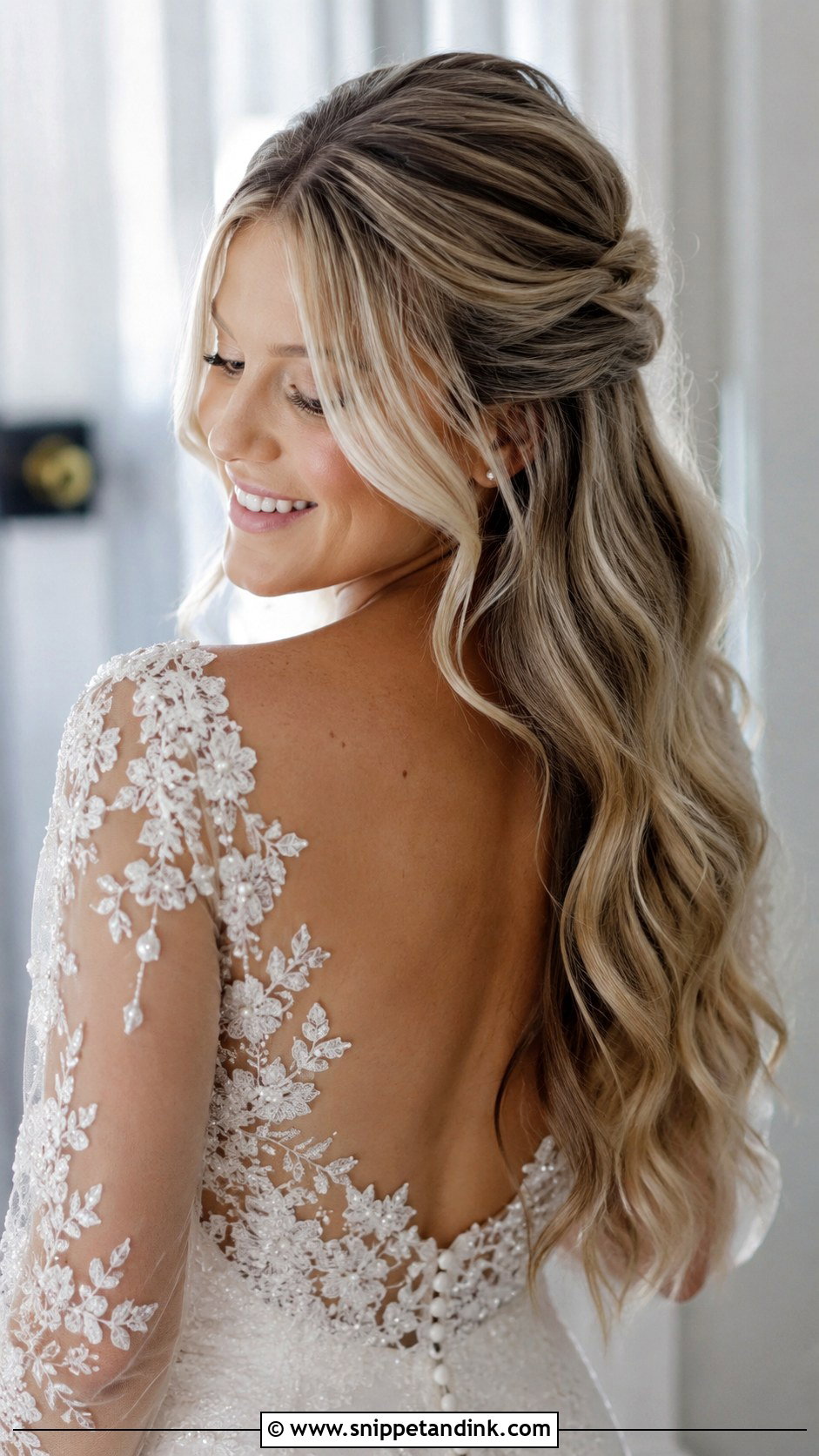 Twisted Half Up With Curtain Bangs - Snippet and Ink - 20 Wedding Hair with Curtain Bangs Ideas