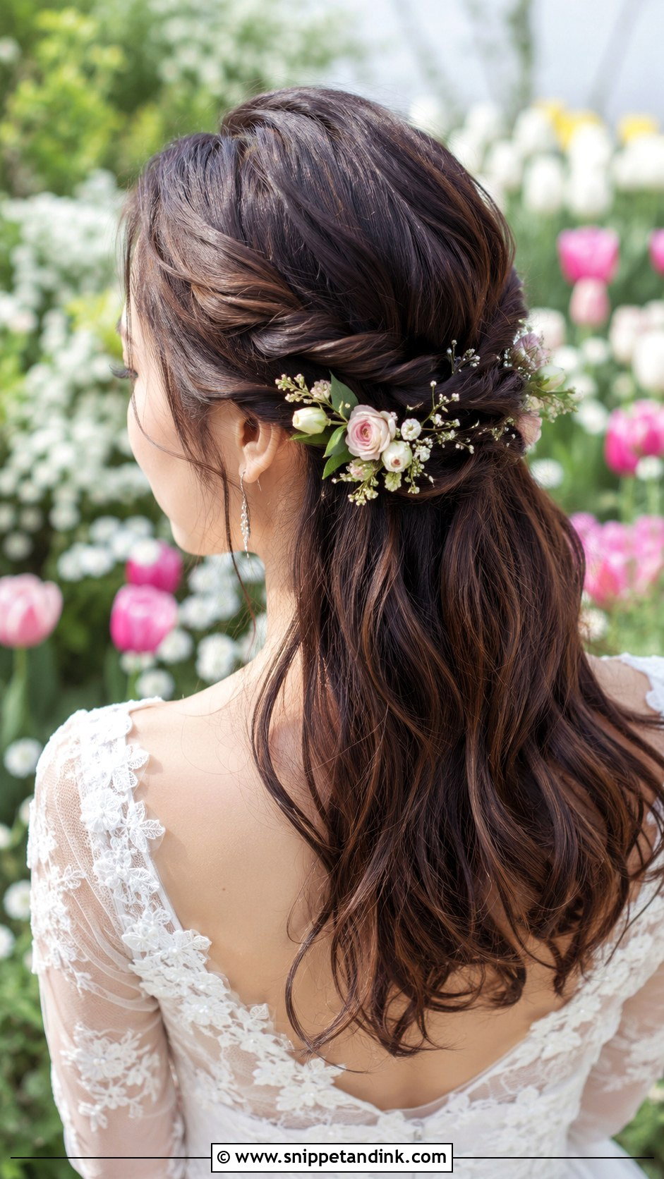 Twisted Half Up With Flowers - Snippet and Ink - 25 Asian Wedding Hair Ideas