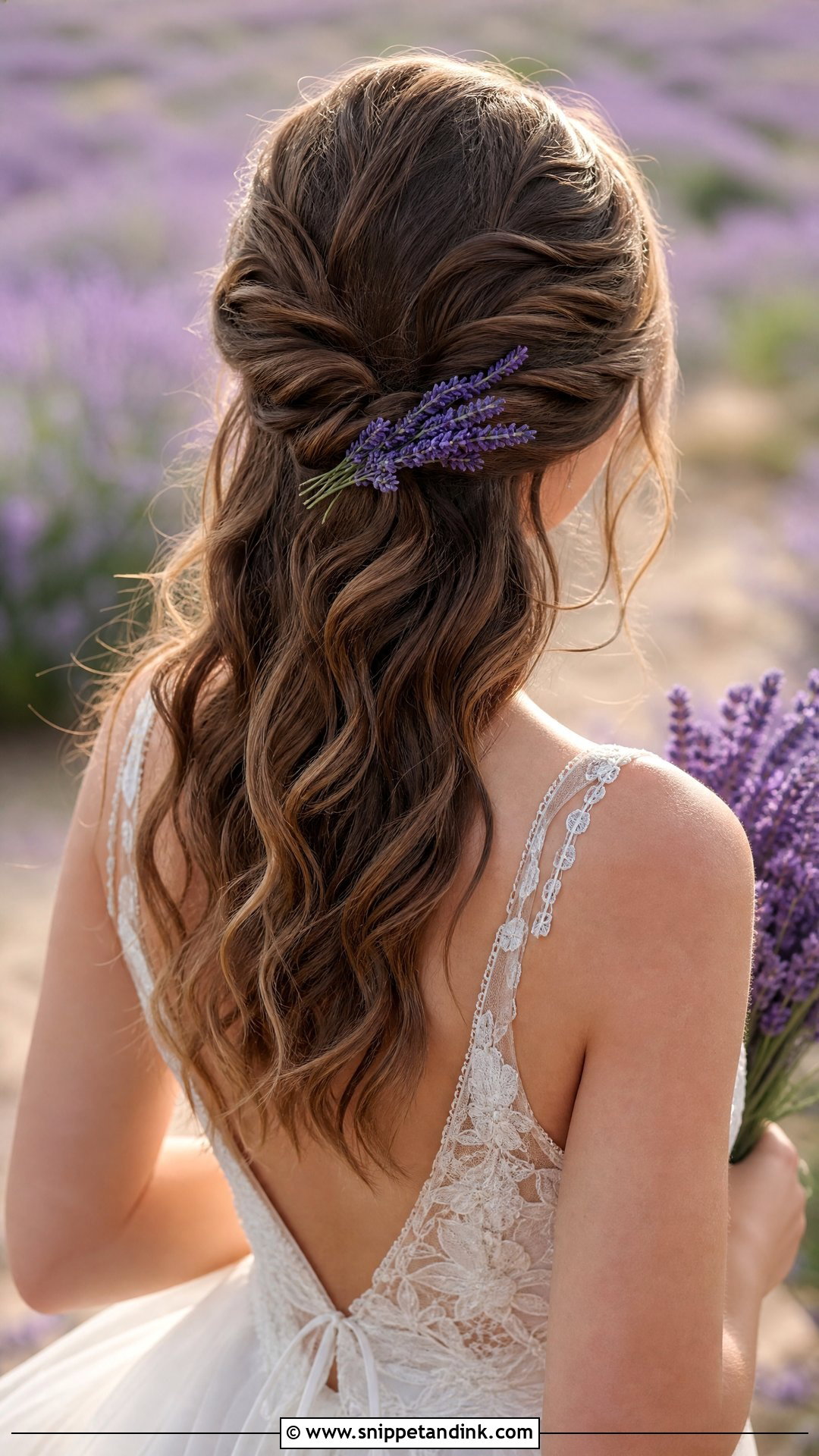 Twisted Half Up With Lavender - Snippet and Ink - 20 Bridal Hairstyles with Flowers