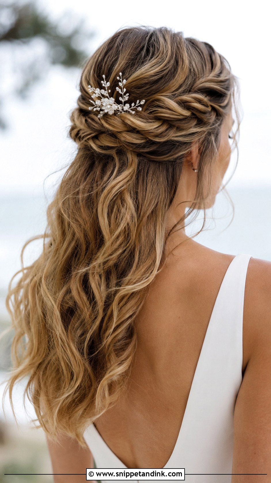 Twisted Half Up With Loose Waves - Snippet and Ink - 25 Medium Length Half-Up Half-Down Wedding Hair Ideas