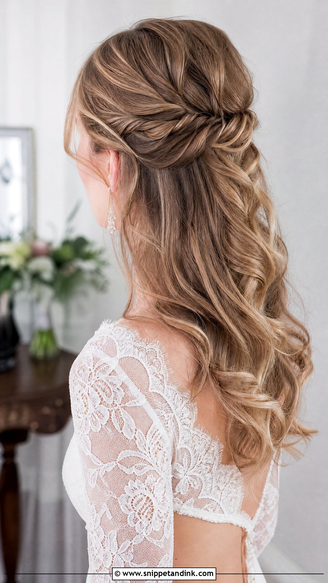 Twisted Half Up With Loose Waves - Snippet and Ink - 20 Long Half-Up Half-Down Wedding Hairstyles