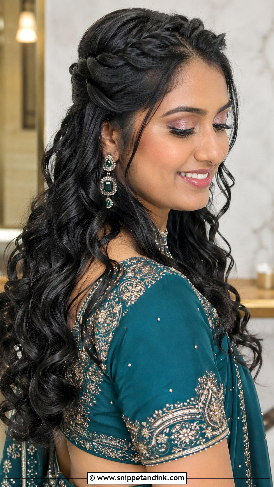 Twisted Half Up With Open Curls - Snippet and Ink - 25 Open Hair Indian Bride Ideas
